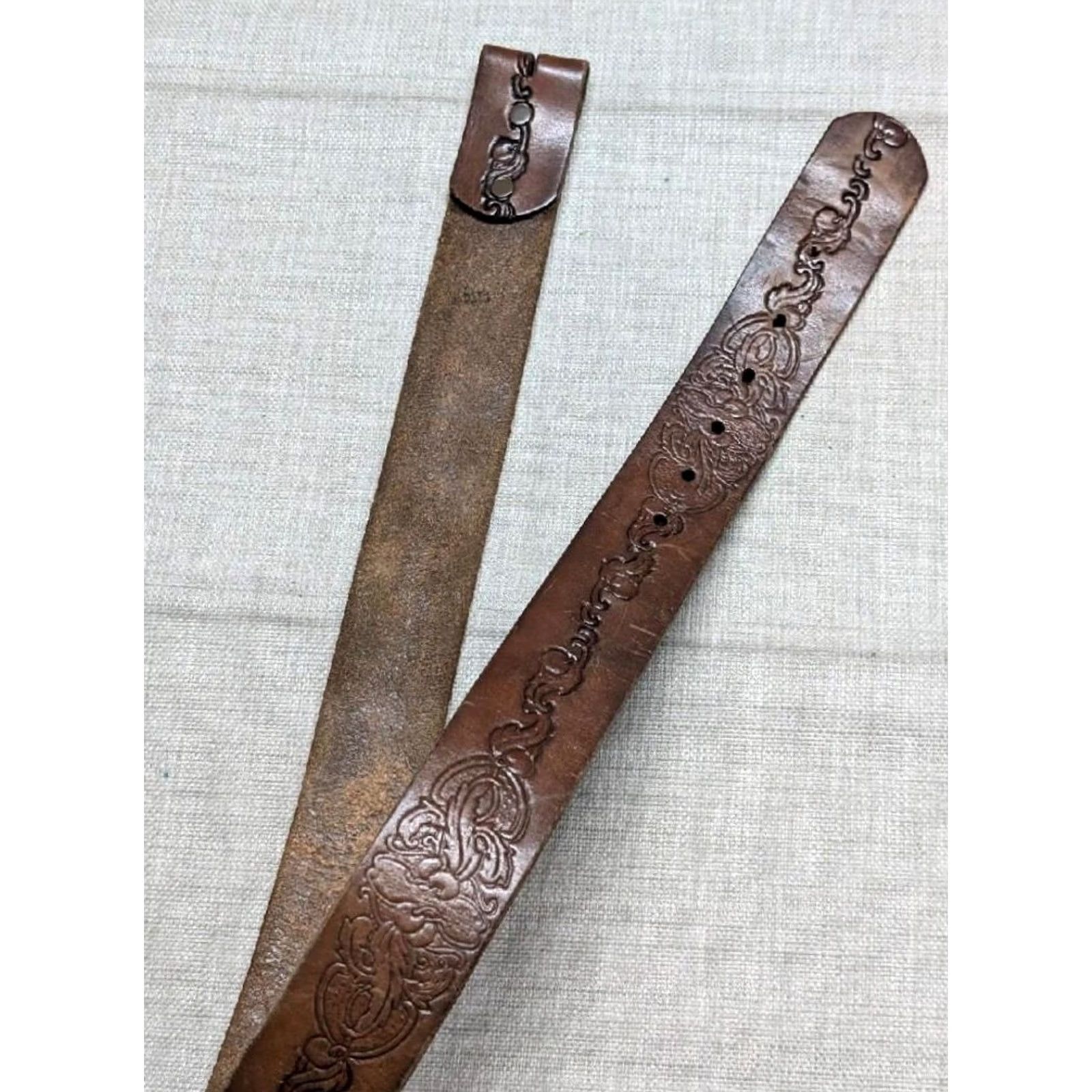 Vintage VINTAGE belt WESTERN brown leather TOOLED handcrafted 30 belt Mens Boho Hippie Southwestern 30/31 Size 30 - 6 Thumbnail
