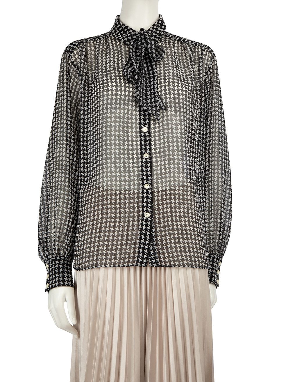 image of Kate Spade Black Sheer Houndstooth Shirt, Women's (Size XL)