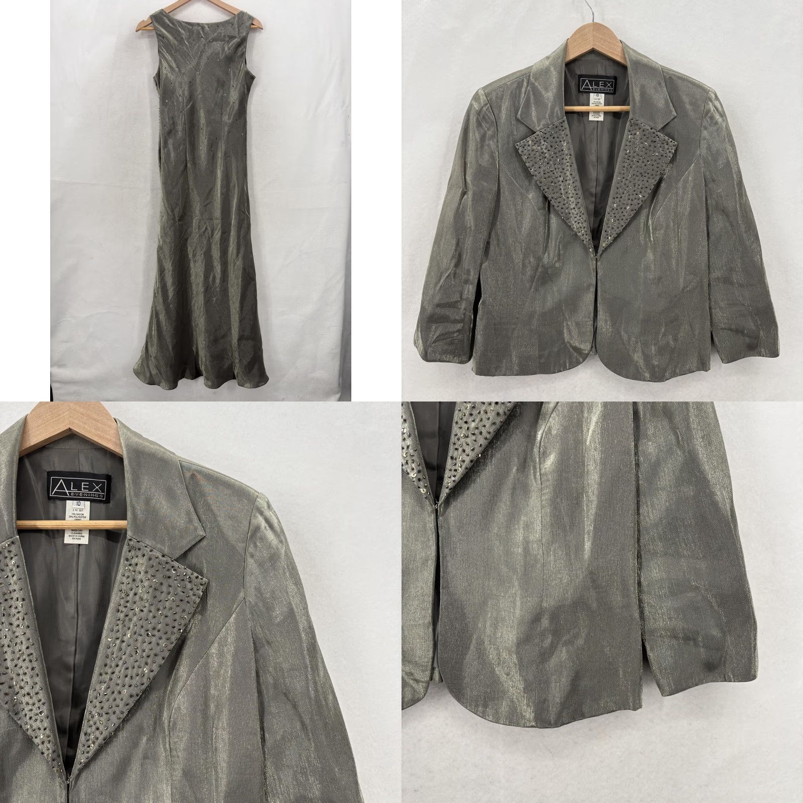 Alex Evenings Alex Evenings Dress Gown Jacket Set Womens 10 Gray Beaded Sequin Formal Wedding Set 2 Piece Dress Jacket Size L / US 10 / IT 46 - 9 Thumbnail