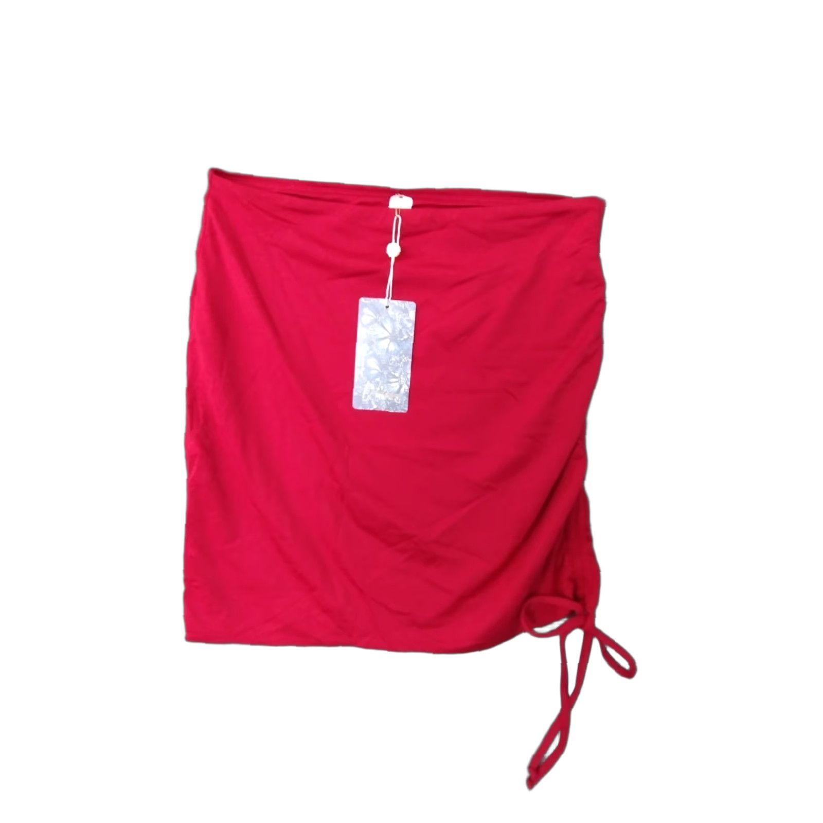 Vintage Toluca Swim NYX Ruched Swim Skirt/Coverup M Berry Red Nylon Spandex Solid Beach Flower Womens Cover Skirt 90s? Size ONE SIZE - 1 Thumbnail