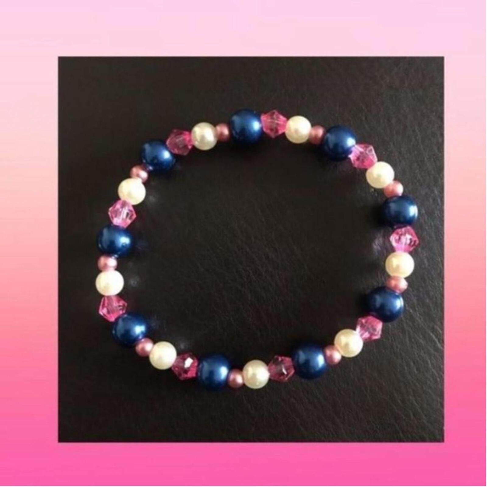 The Unbranded Brand Set of 3 Beaded Stretch Bracelets with Blue, Pink, and Pearl Size ONE SIZE - 2 Thumbnail