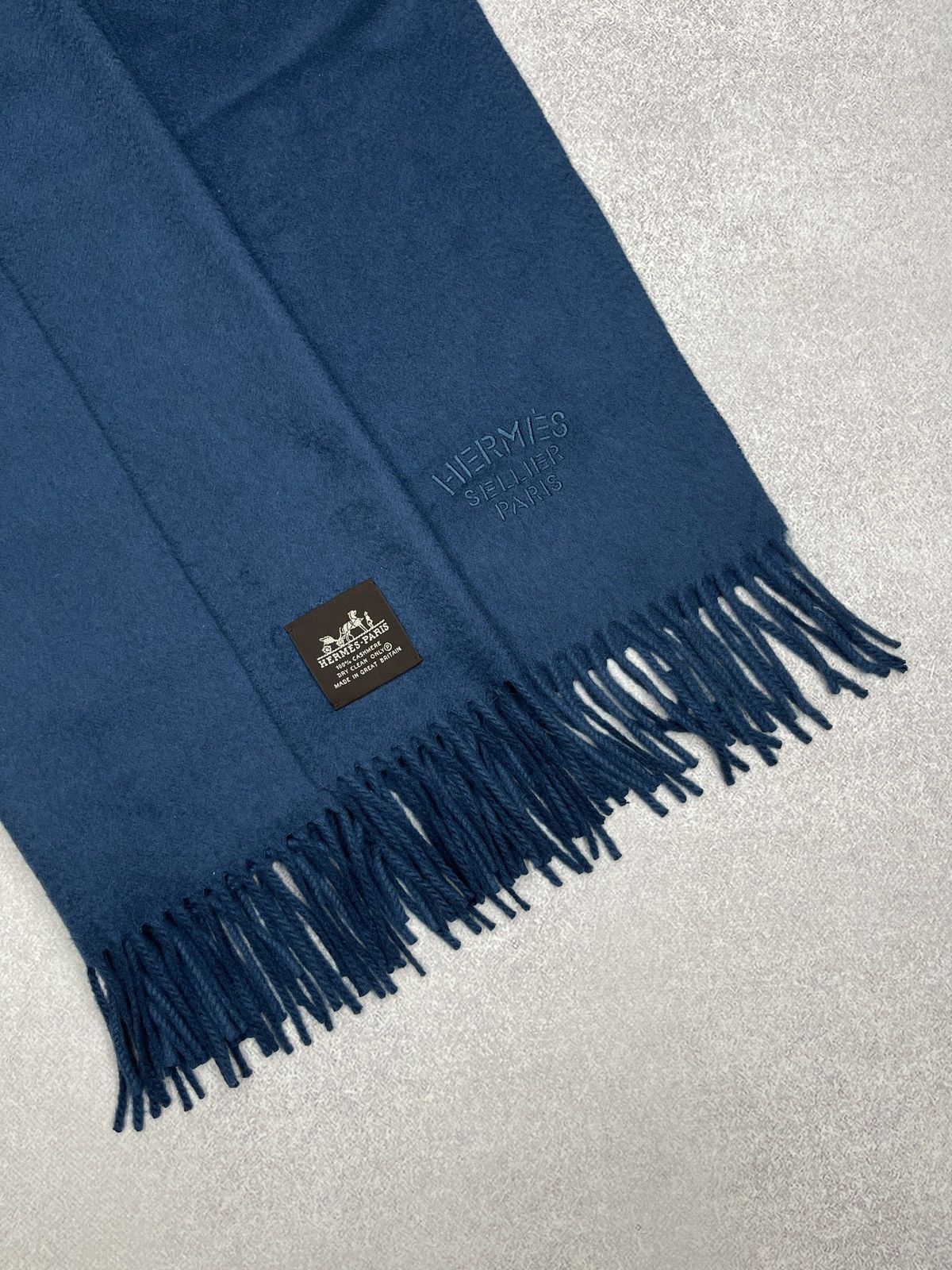 Hermes Hermes Sellier Paris Double Face Stole/Scarf Indigo Cashmere Size ONE SIZE - 1 Thumbnail