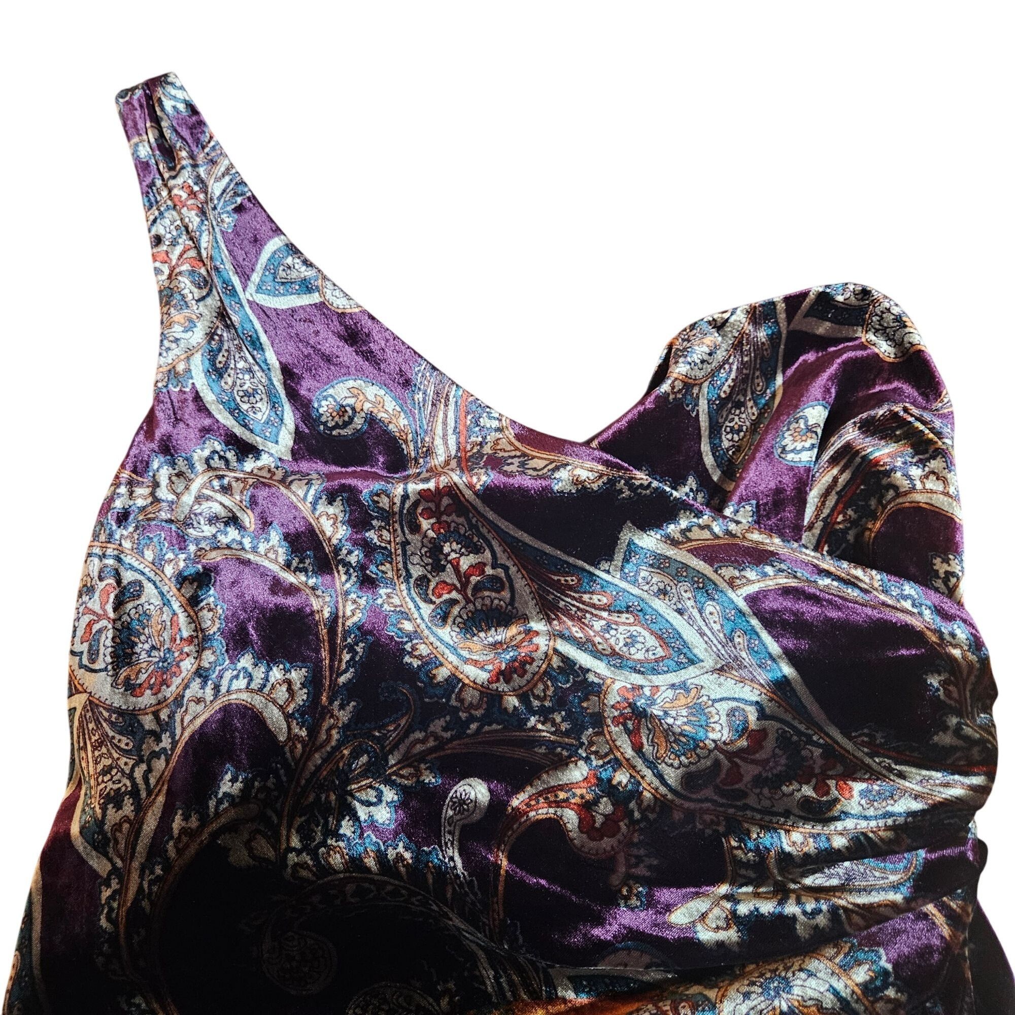 Lauren Ralph Lauren Lauren RL Women One-Shoulder Velvet Cocktail Dress Paisley 8 Size M / US 6-8 / IT 42-44 - 7 Thumbnail