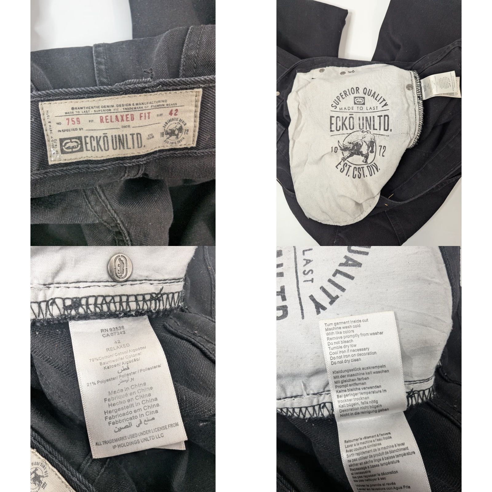 Ecko Unltd. Ecko Unltd. Jeans Baggy Relaxed Fit Mens 42 Black Denim Streetwear Y2K Distress 90s Grunge Hip Hop Bootcut Motion: Black Jeans from Cotton Denim? Size US 42 / EU 58 - 9 Thumbnail