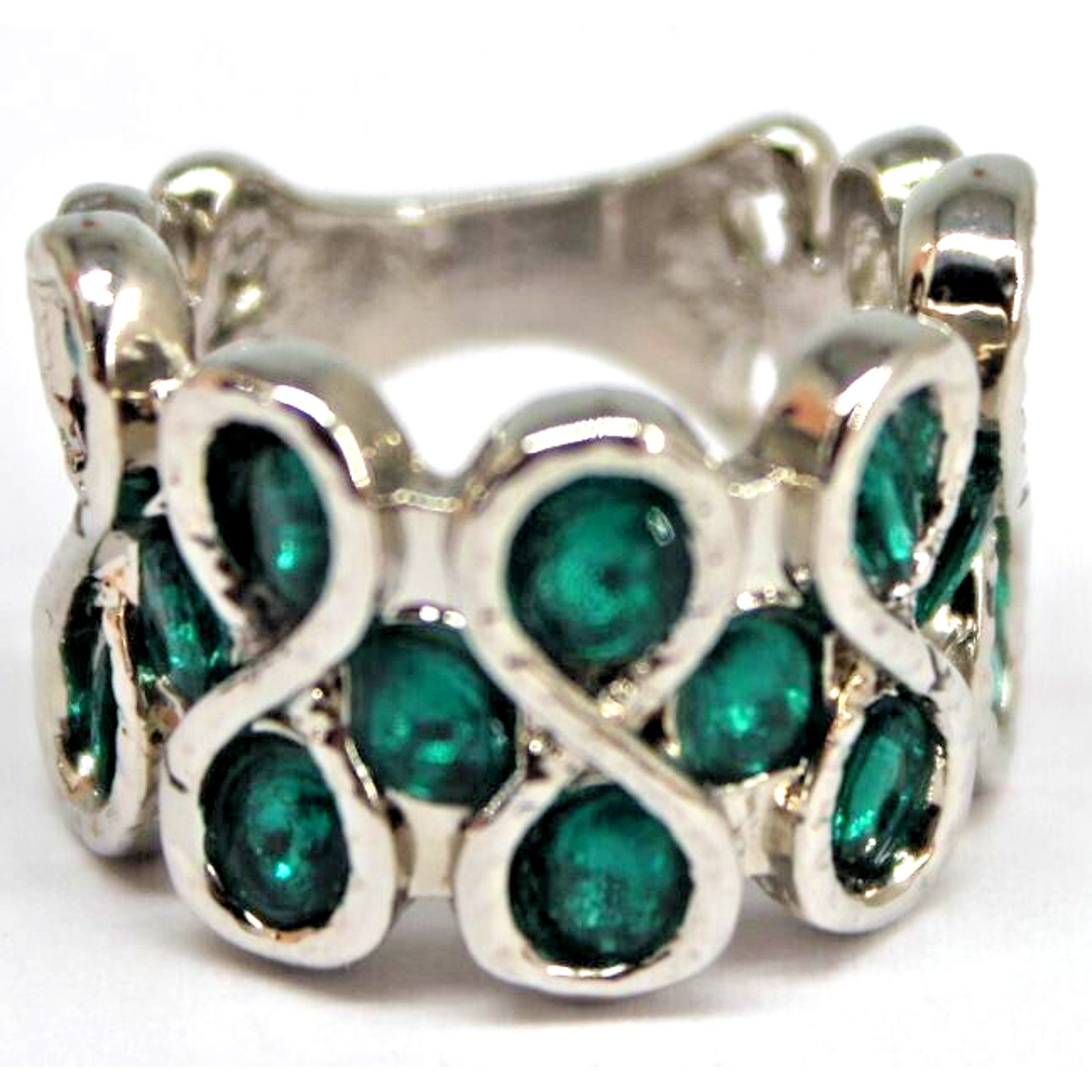 Other Elegant Green Glass Silvertone Ring Figure Eight Eternity Size ONE SIZE - 1 Thumbnail