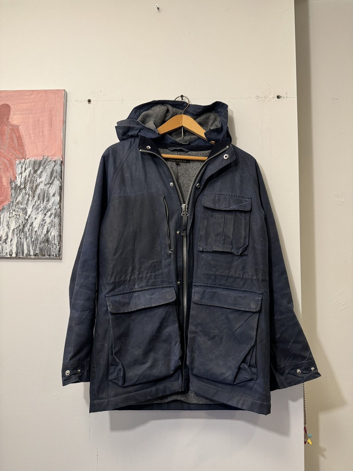 image of Freemans Sporting Club Freeman's Sporting Club Isle Of Man Waxed Parka Jacket in Navy Blue (Size Sm