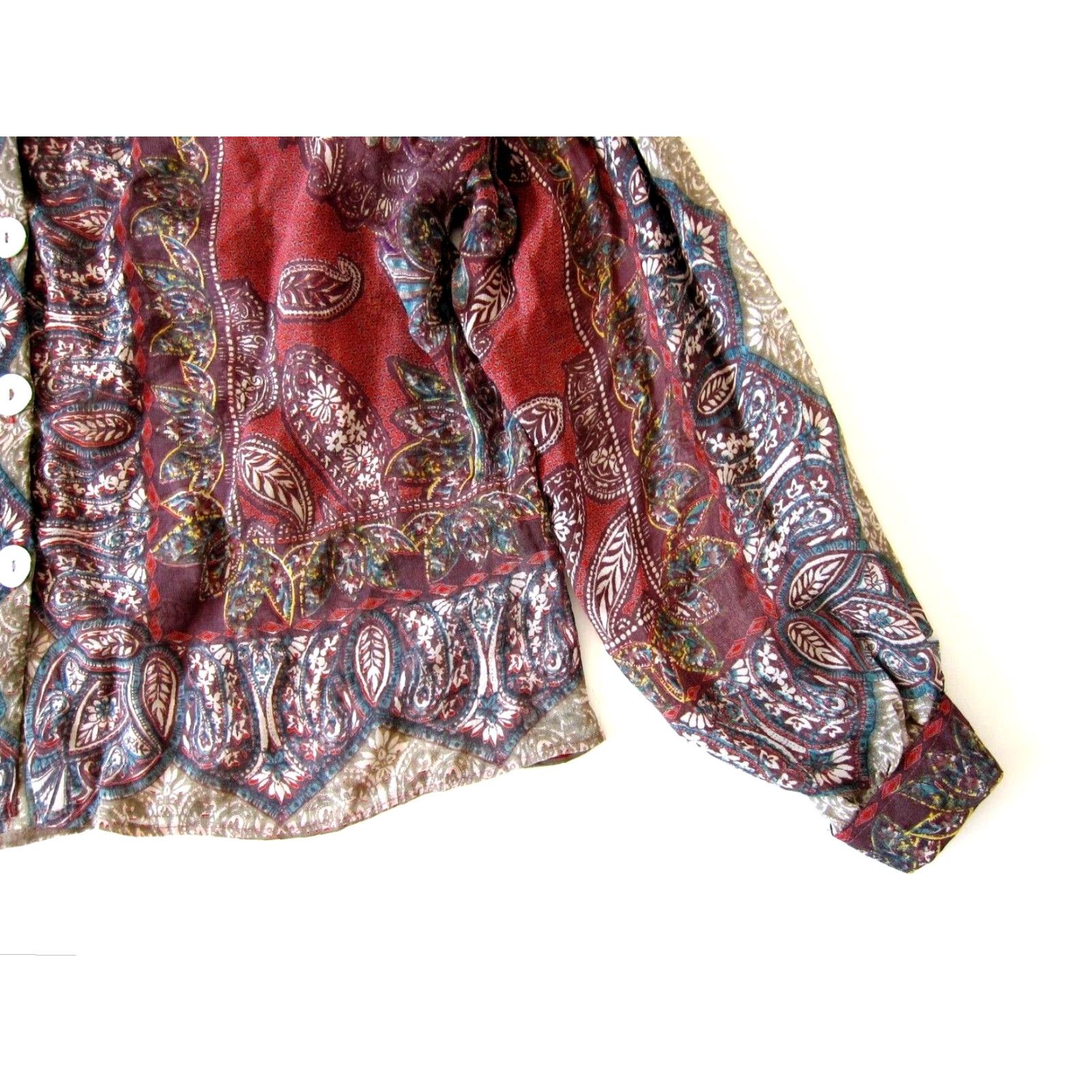 Pinko Nostalgia Blouse 100% Rayon Sheer Pink Green Floral Button Down Long Sleeve M Womens Vintage Size M / US 6-8 / IT 42-44 - 8 Thumbnail