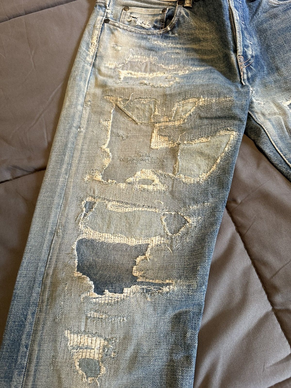 John Elliott Japanese Distressed + Repaired Boro Jeans Size US 31 - 3 Thumbnail