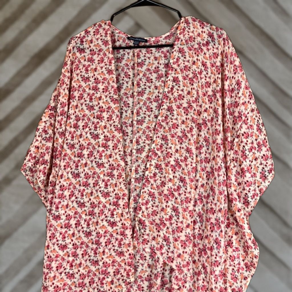 American Eagle Outfitters American Eagle Outfitters Womens Cardigan Duster Pink Floral High Low Sheer M Size M / US 6-8 / IT 42-44 - 1 Thumbnail