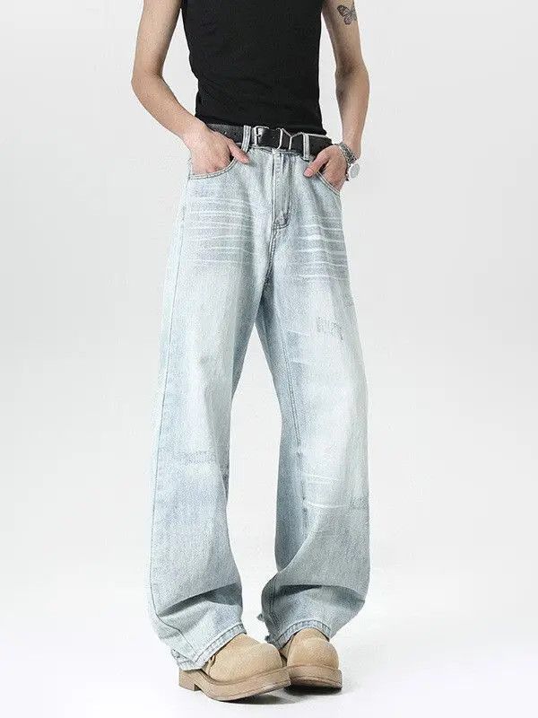 Japanese Brand Retro straight tube loose wide leg tie dye jeans Size US 30 / EU 46 - 3 Thumbnail