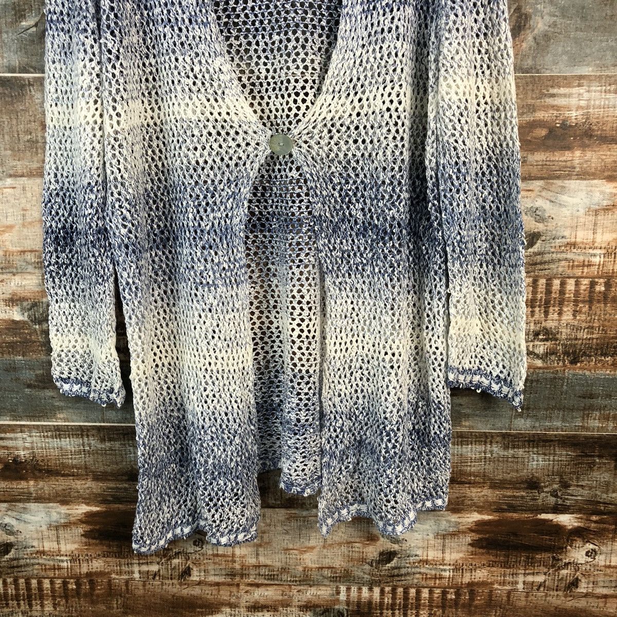 Japanese Brand Cinzia Caldi crochet meshnet Stripe Cardigan Knitwear #A2209 Size US XL / EU 56 / 4 - 6 Thumbnail