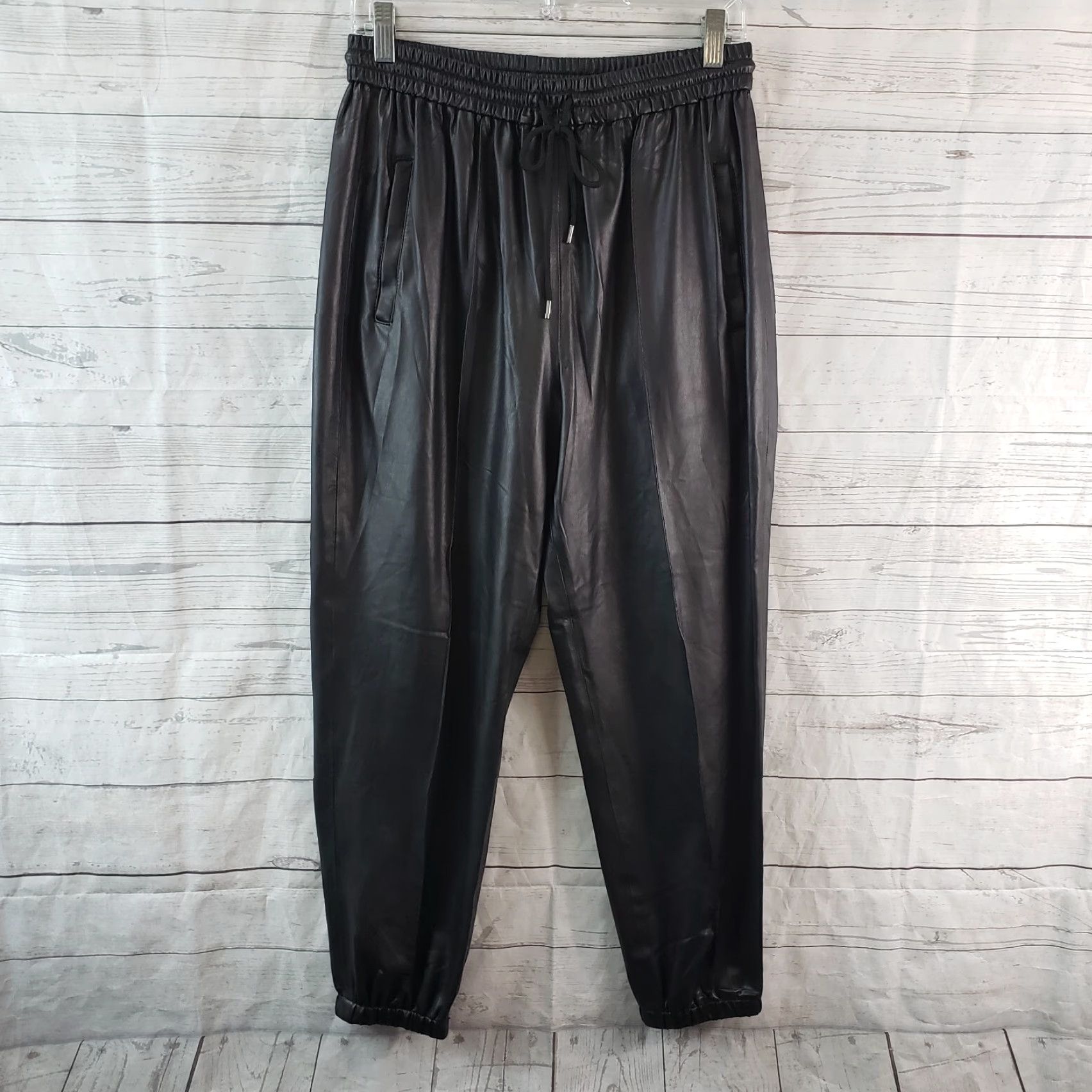 Vintage BLANKNYC Womens Faux Leather Jogger Pants Sz 29 Black Drawstring Pants Jeans Trousers Size 29" - 2 Thumbnail