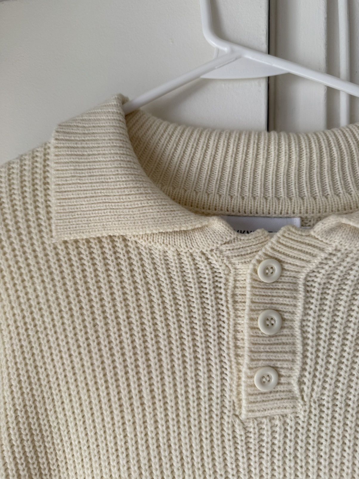 Vintage Cream Thick Knit Cotton Collared Sweater Size US S / EU 44-46 / 1 - 2 Thumbnail