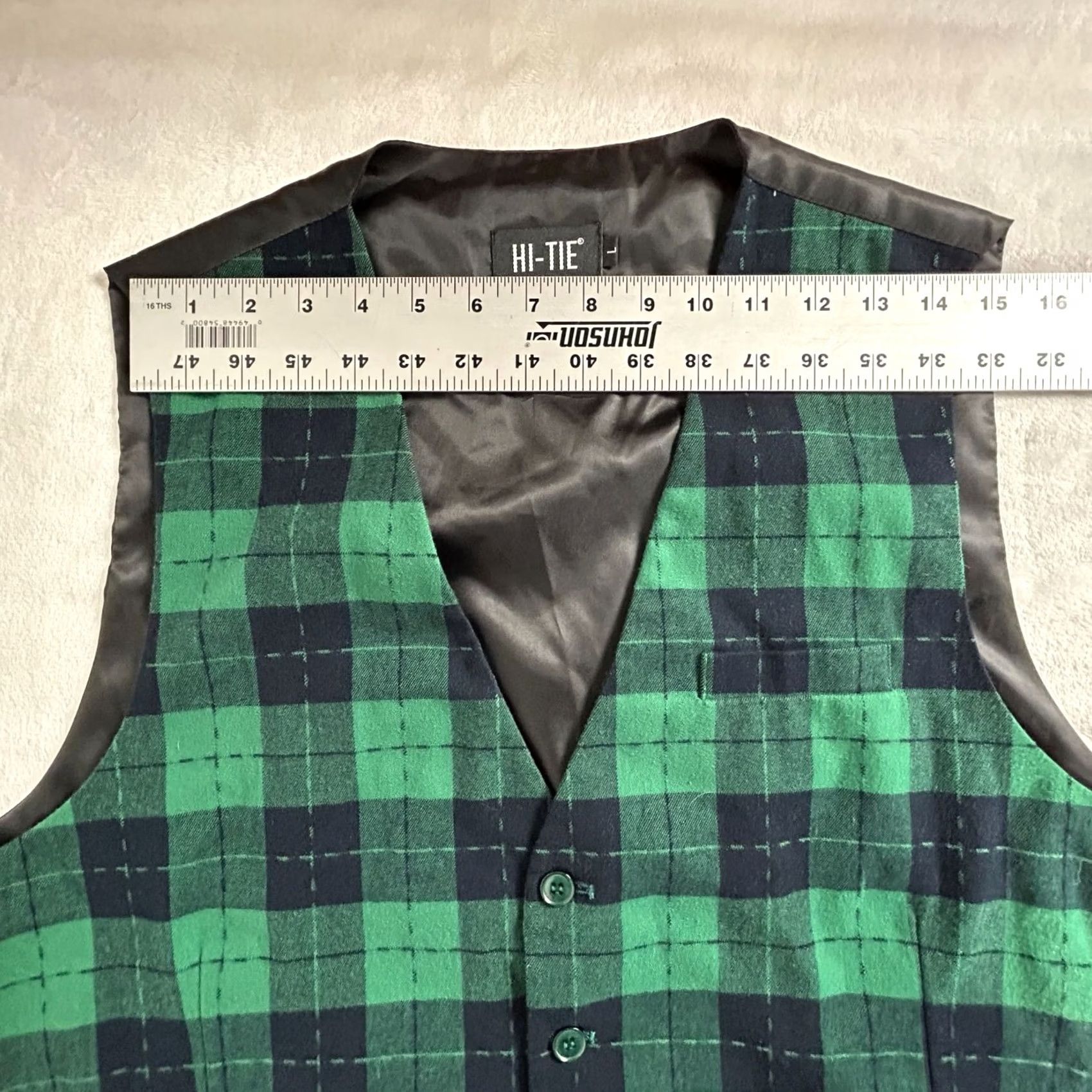Vintage Hi-Tie Mens Green Black Tartan Plaid V-Neck Button Front Vest L Pockets Size US L / EU 52-54 / 3 - 6 Thumbnail