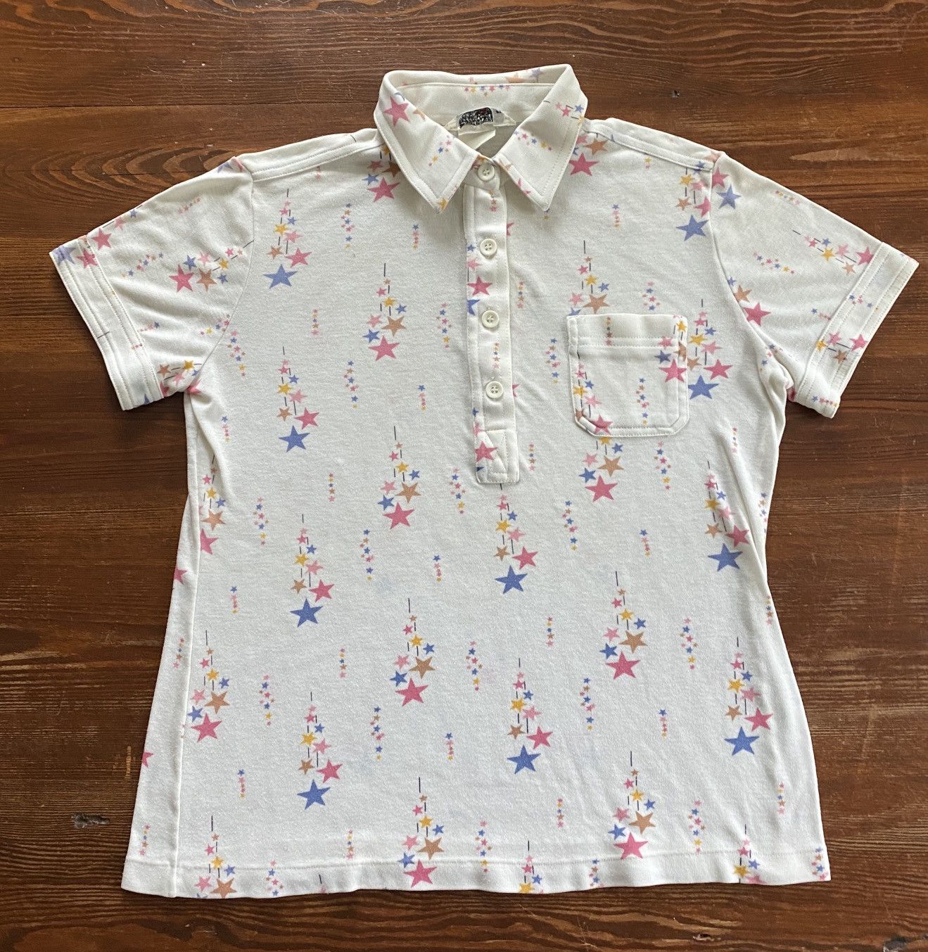 Retrofit Vintage 70’s Sears Stars All Over Short Sleeve Pocket Polo Size US S / EU 44-46 / 1 - 2 Thumbnail