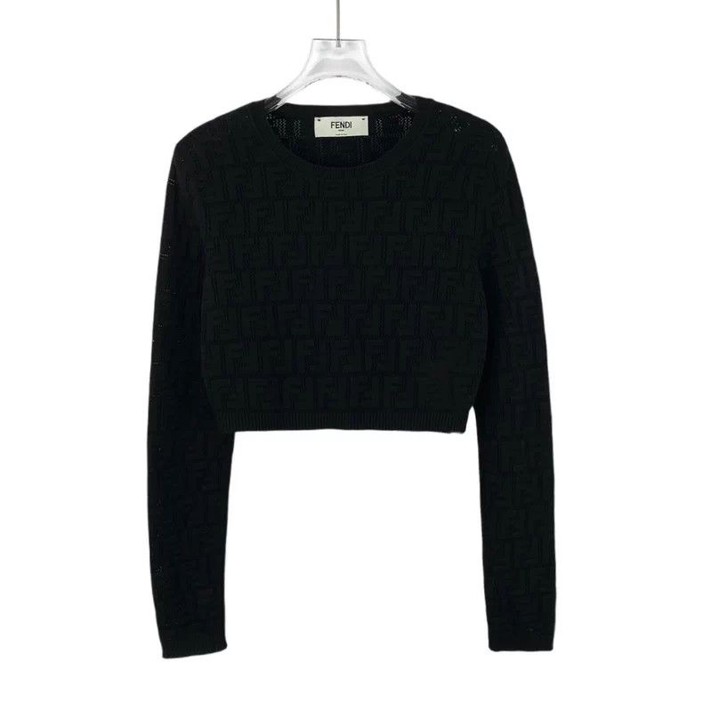 Fendi Black Logo Embroidered Knit Sweater