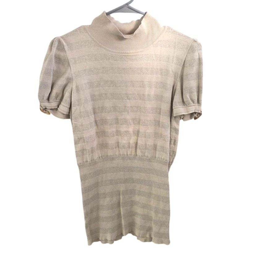 Other Express Gold Metallic Striped Short Sleeve Sweater - L Size L / US 10 / IT 46 - 1 Thumbnail