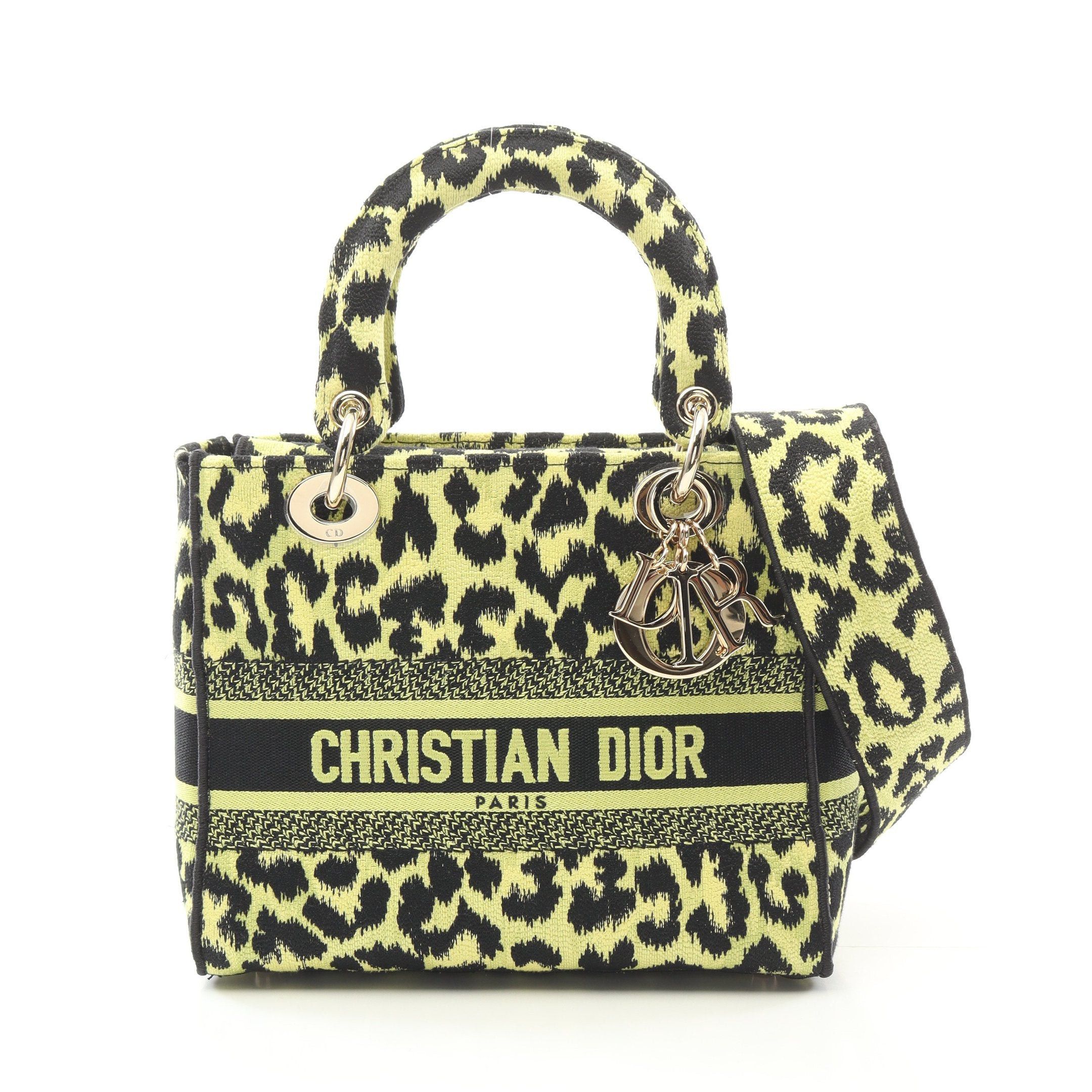 Dior Dior Lady Medium Handbag Leopard Canvas Yellow-Green Black Size ONE SIZE - 1 Thumbnail