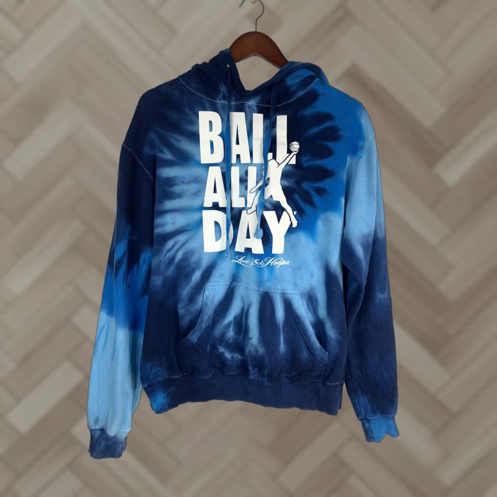 Vintage Dyenomite Hoodie Ball All Day Tie Dye Blue Sports Basketball Unisex Adults Size M Pullover Crew Neck Hooded Cotton Blend varsity? Size US M / EU 48-50 / 2 - 1 Thumbnail