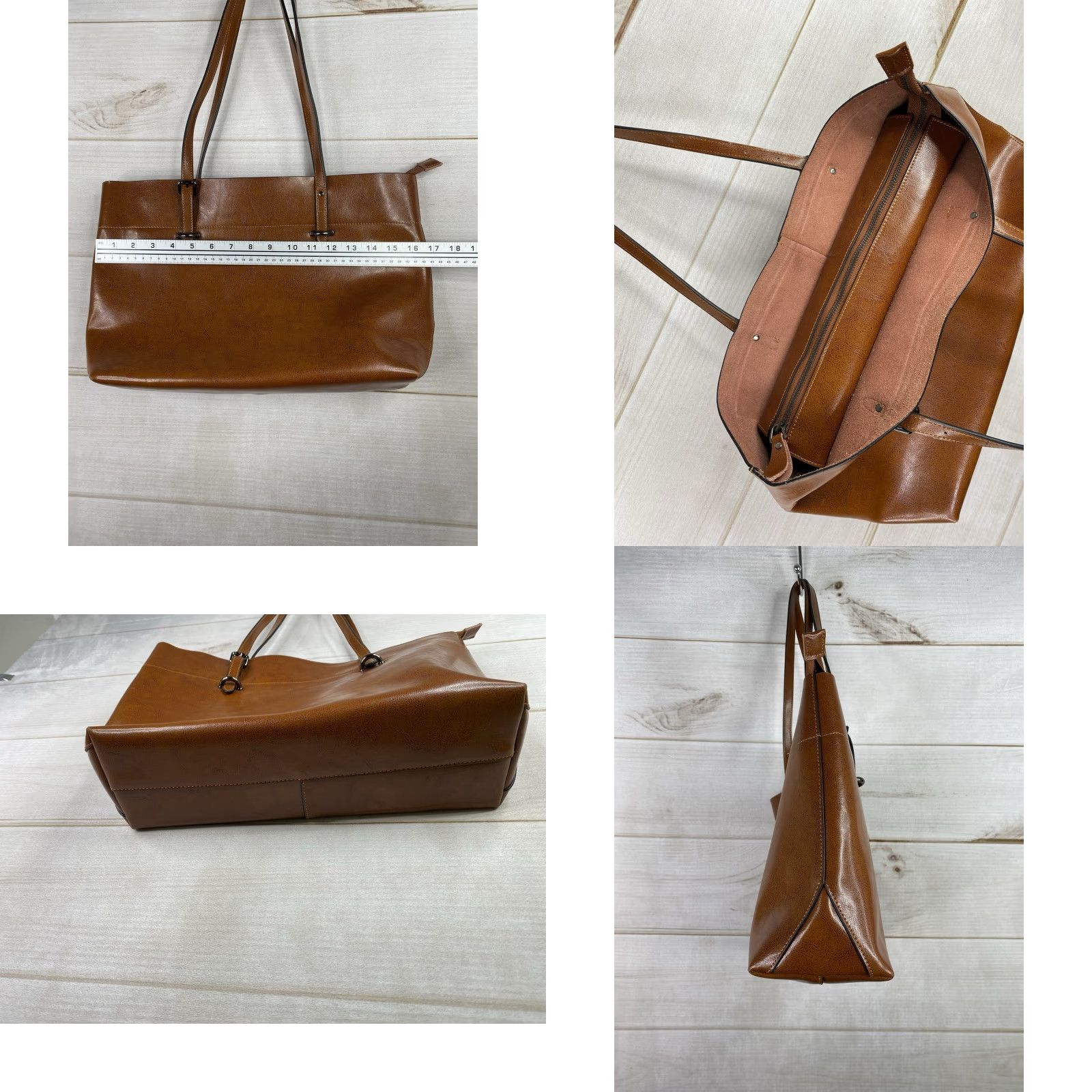 Doublet S-ZONE Leather Zip Tote Shoulder Bag Large Distressed Cognac Brown Double Straps Size ONE SIZE - 8 Thumbnail