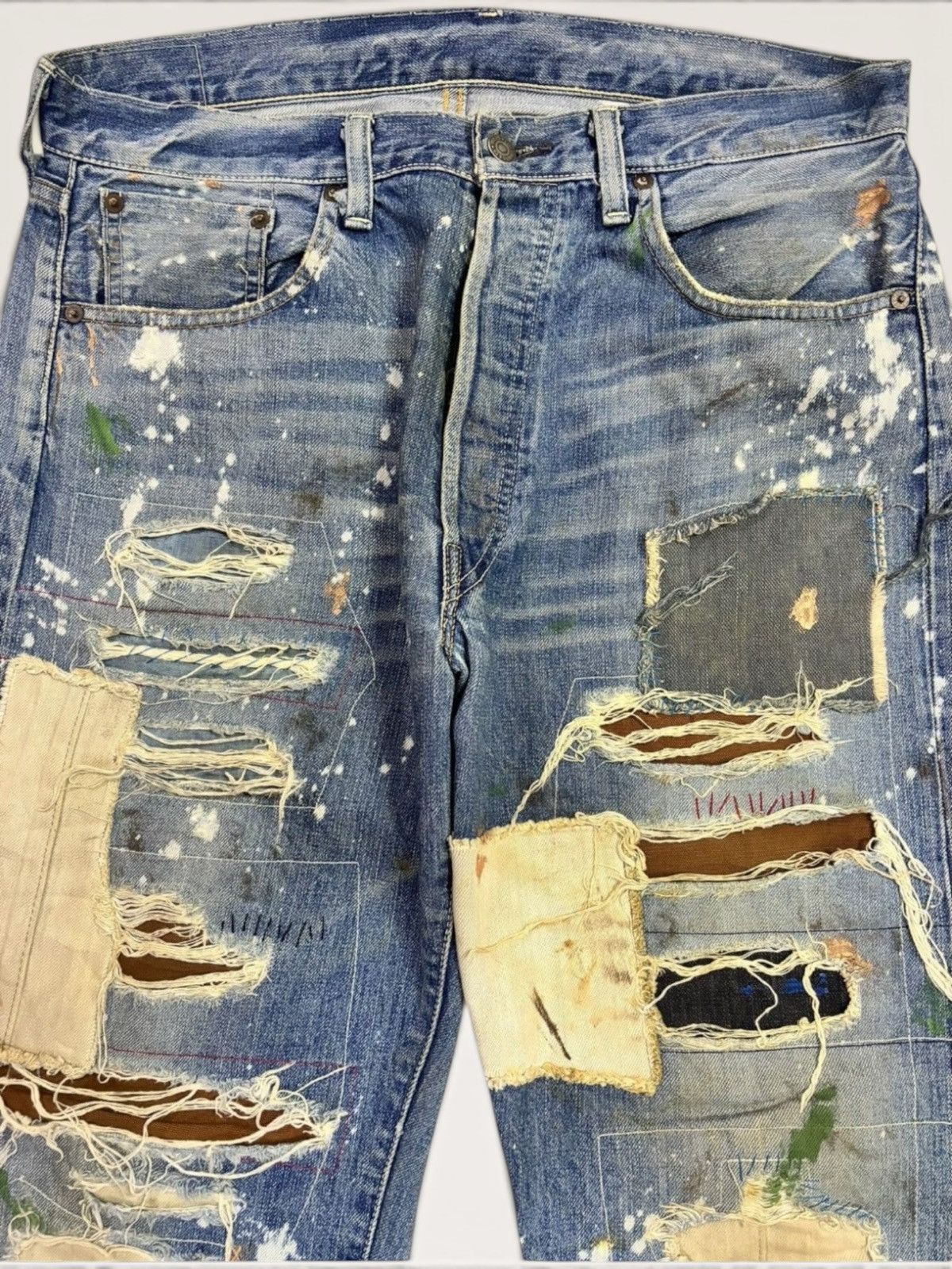 Junya Watanabe × Levi's Vtg Levis 501xx Big E Selvedge Splatter Patchwork Boro Jeans Size US 36 / EU 52 - 5 Thumbnail