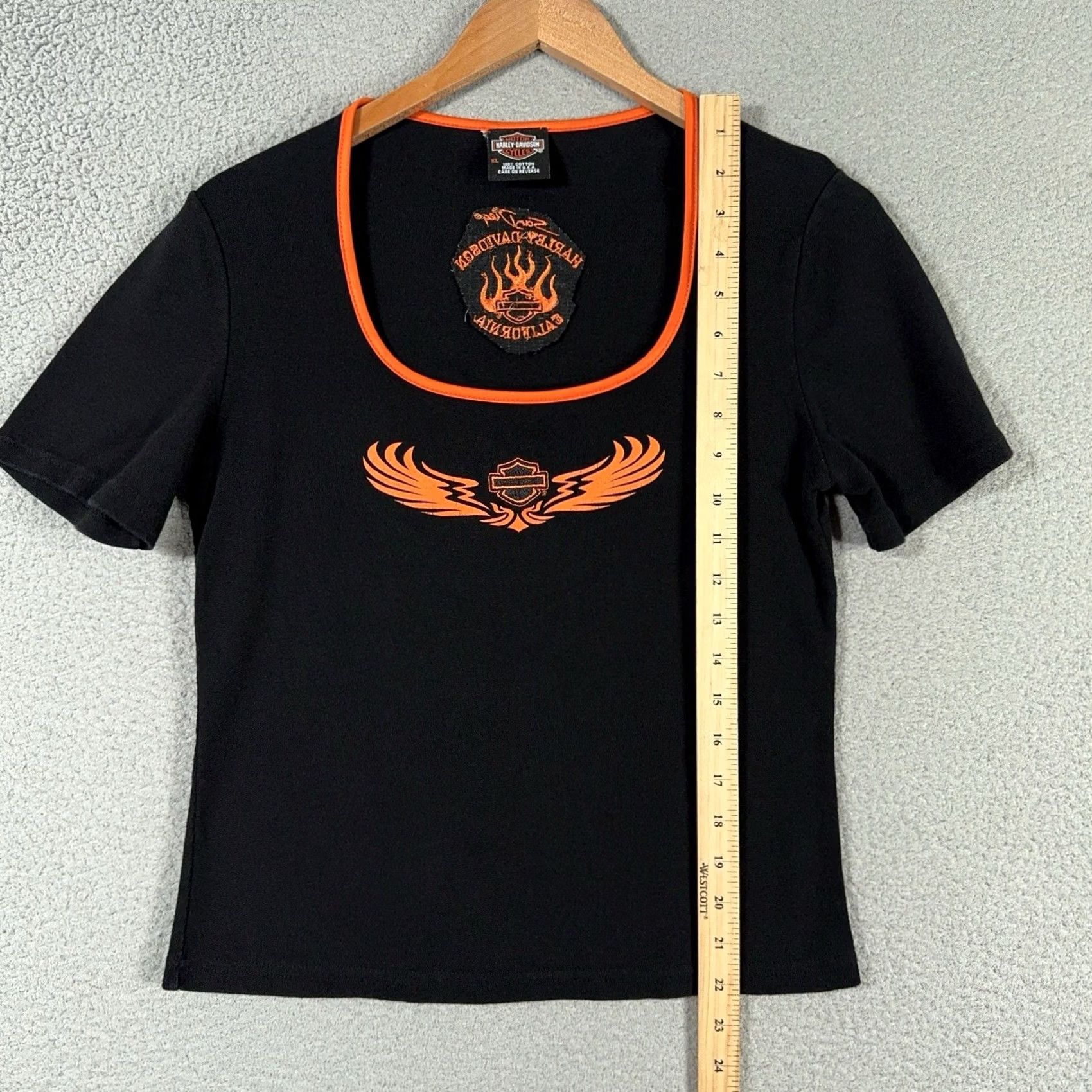 Harley Davidson VINTAGE Harley-Davidson T-Shirt Womens XL Black 90s USA Flame Embroidered Slim Short Sleeve California Biker Riding 90s Labeled USA Women XS-XL Size XL / US 12-14 / IT 48-50 - 7 Thumbnail