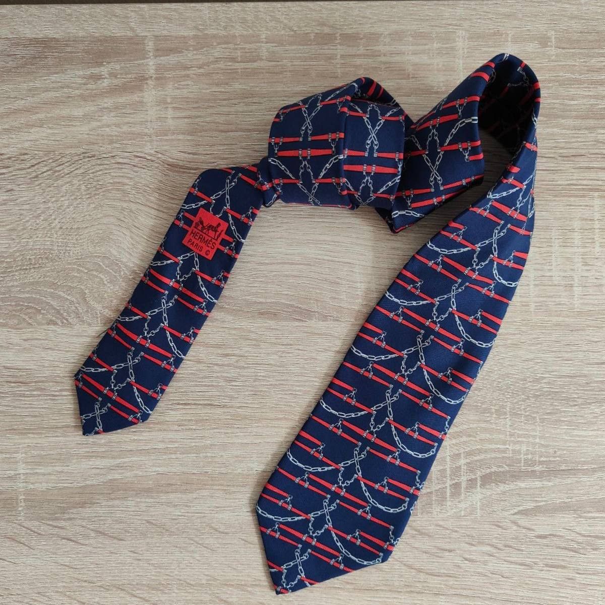 Hermes Hermes Paris Silk Tie 605 SA Chains Blue Size ONE SIZE - 2 Thumbnail