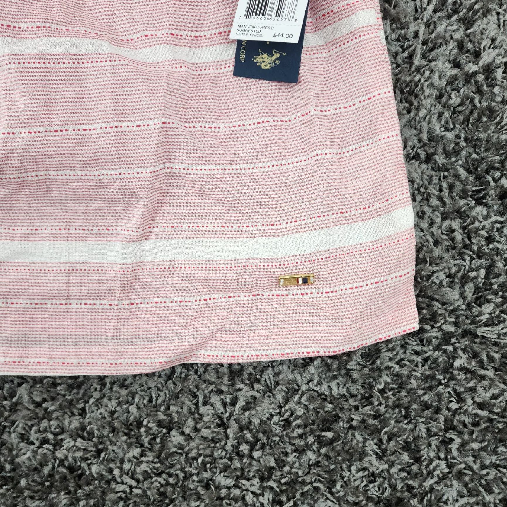 Vintage NEW U.S. Polo Assn. Women's Pink Striped Blouse Short Sleeve Size L Size L / US 10 / IT 46 - 2 Thumbnail