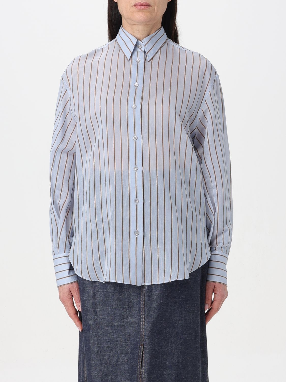 image of Brunello Cucinelli Shirt Woman Blue, Women's (Size Medium)