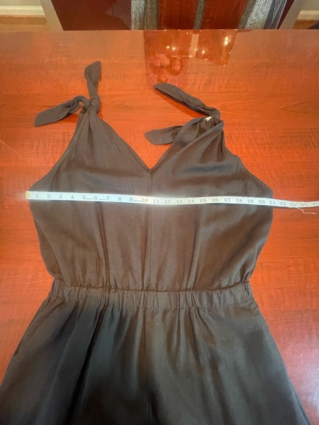 Other Heroes & Dreamers Black Linen Tie Shoulder Jumpsuit L Wide Size 33" - 5 Thumbnail