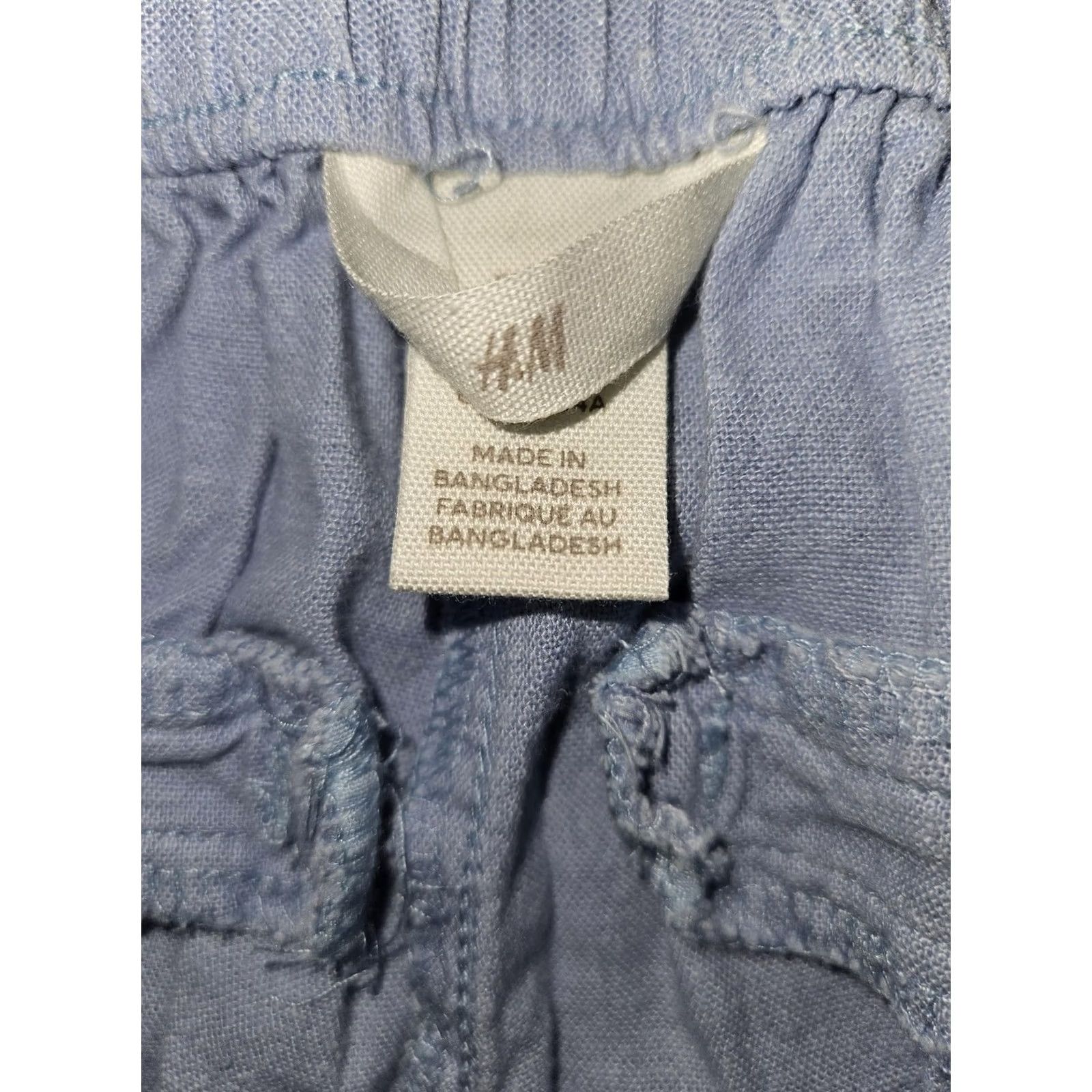 H&M H&M Pants Womens 2 Blue Linen Blend Chino Straight Elastic Waist Lightweight Casual Pockets Flat Front Relaxed Womens US 2 Size 26" / US 2 / IT 38 - 2 Thumbnail
