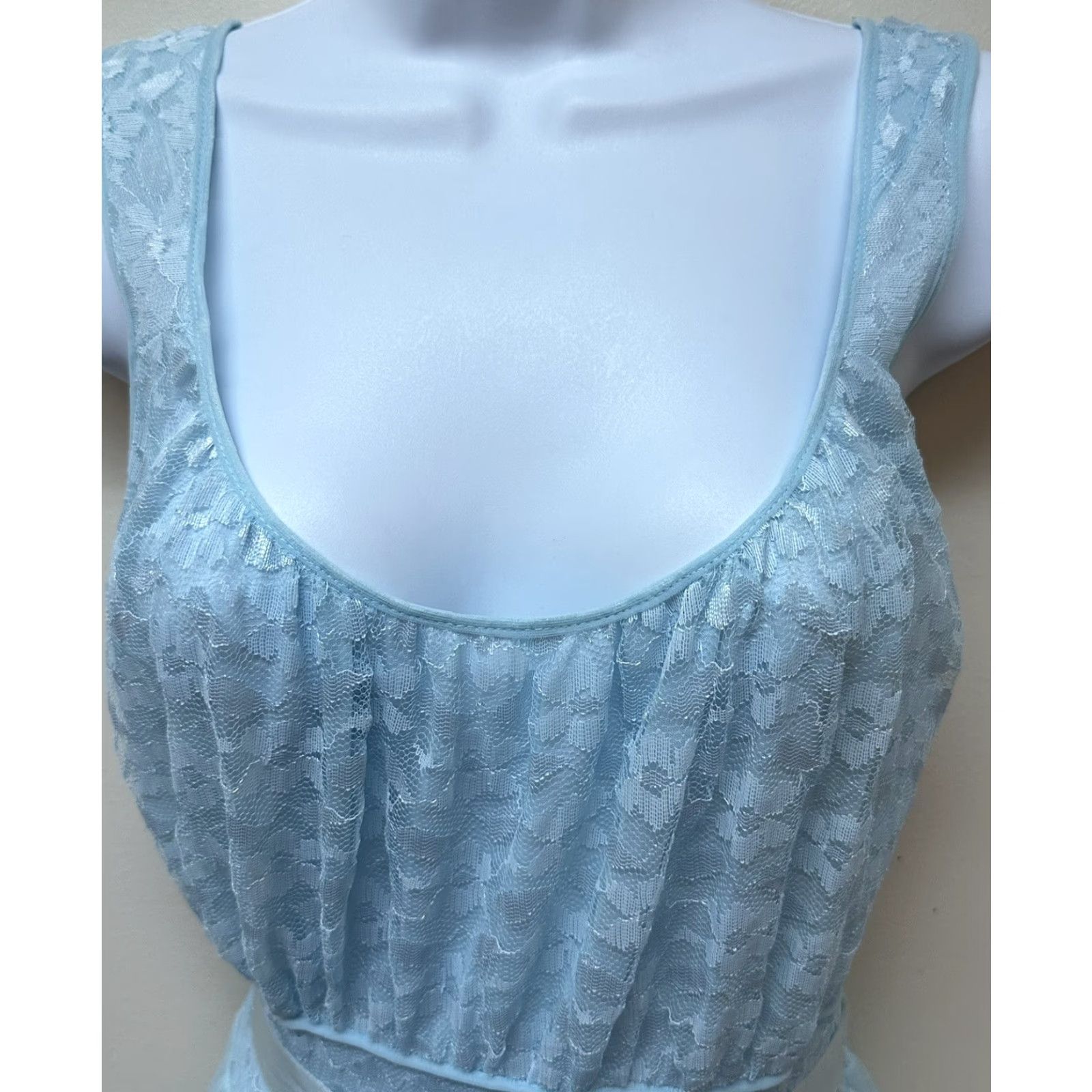 Vintage VINTAGE Nightgown Nylon Tricot Lace Double Layer Sheer Chiffon Overlay Size 38 Blue Size ONE SIZE - 3 Thumbnail