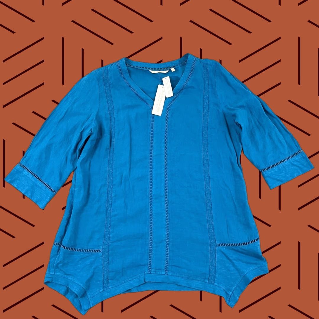 Soft Surroundings Soft Surroundings Leonie Tunic Top Womens Large 14-16 Caribbean Turquoise Linen Size L / US 10 / IT 46 - 1 Thumbnail