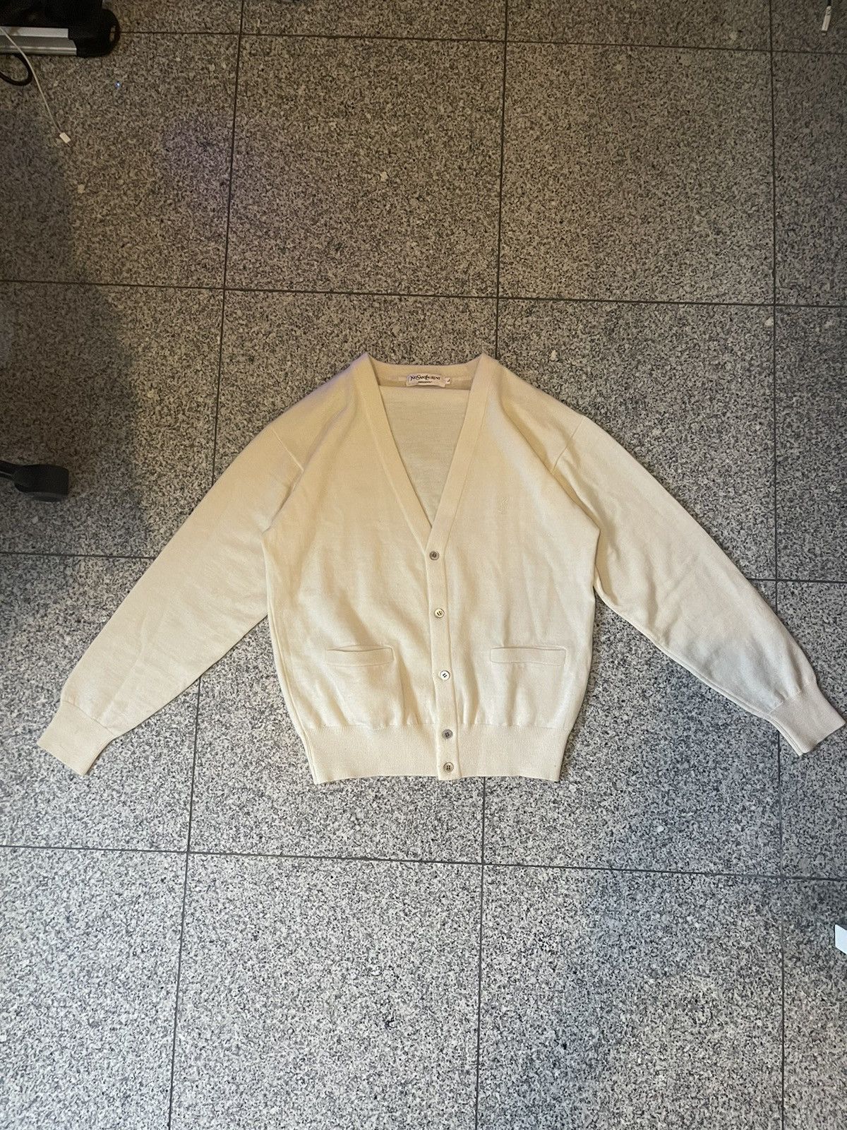 image of YVES Saint Laurent Vintage YSL Cardigan in Cream, Men's (Size Small)