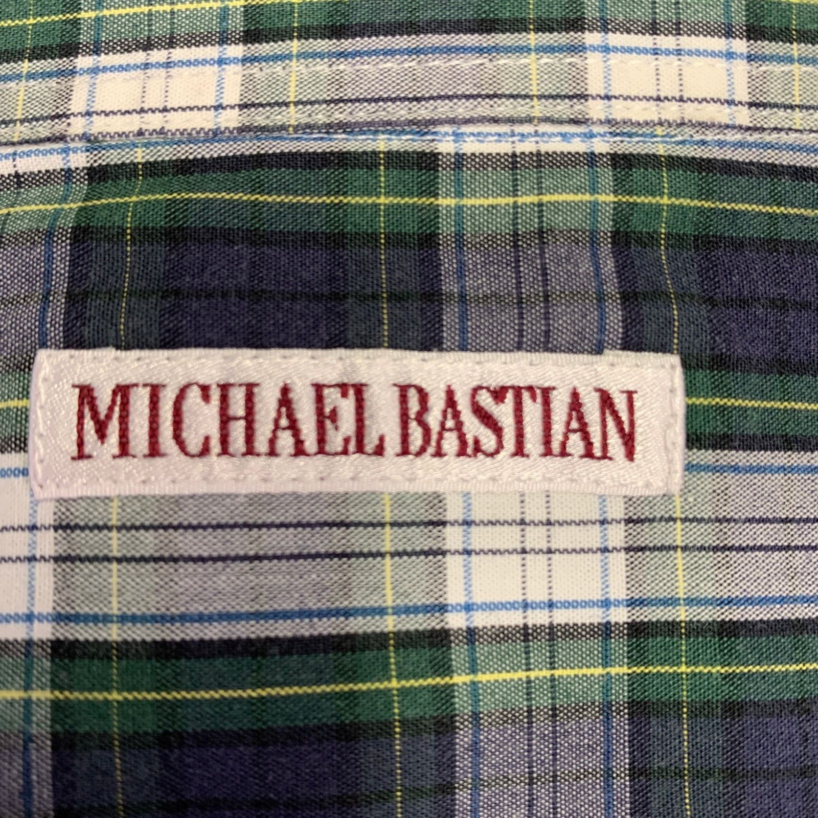 Michael Bastian Navy White Green Plaid Cotton Roll Tab Long Sleeve Shirt Size US S / EU 44-46 / 1 - 5 Thumbnail