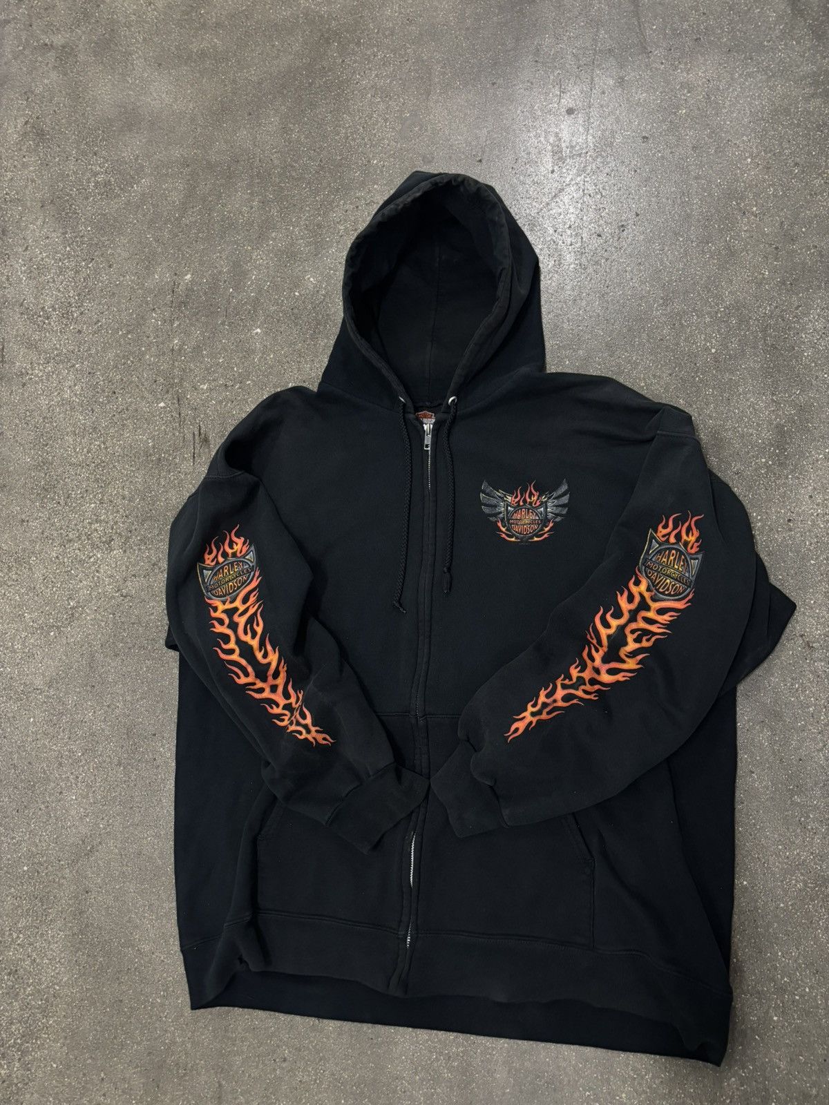 Harley Davidson 90s Vintage Harley Davidson Fire Sleeve Zip Up Hoodie Size US L / EU 52-54 / 3 - 3 Thumbnail