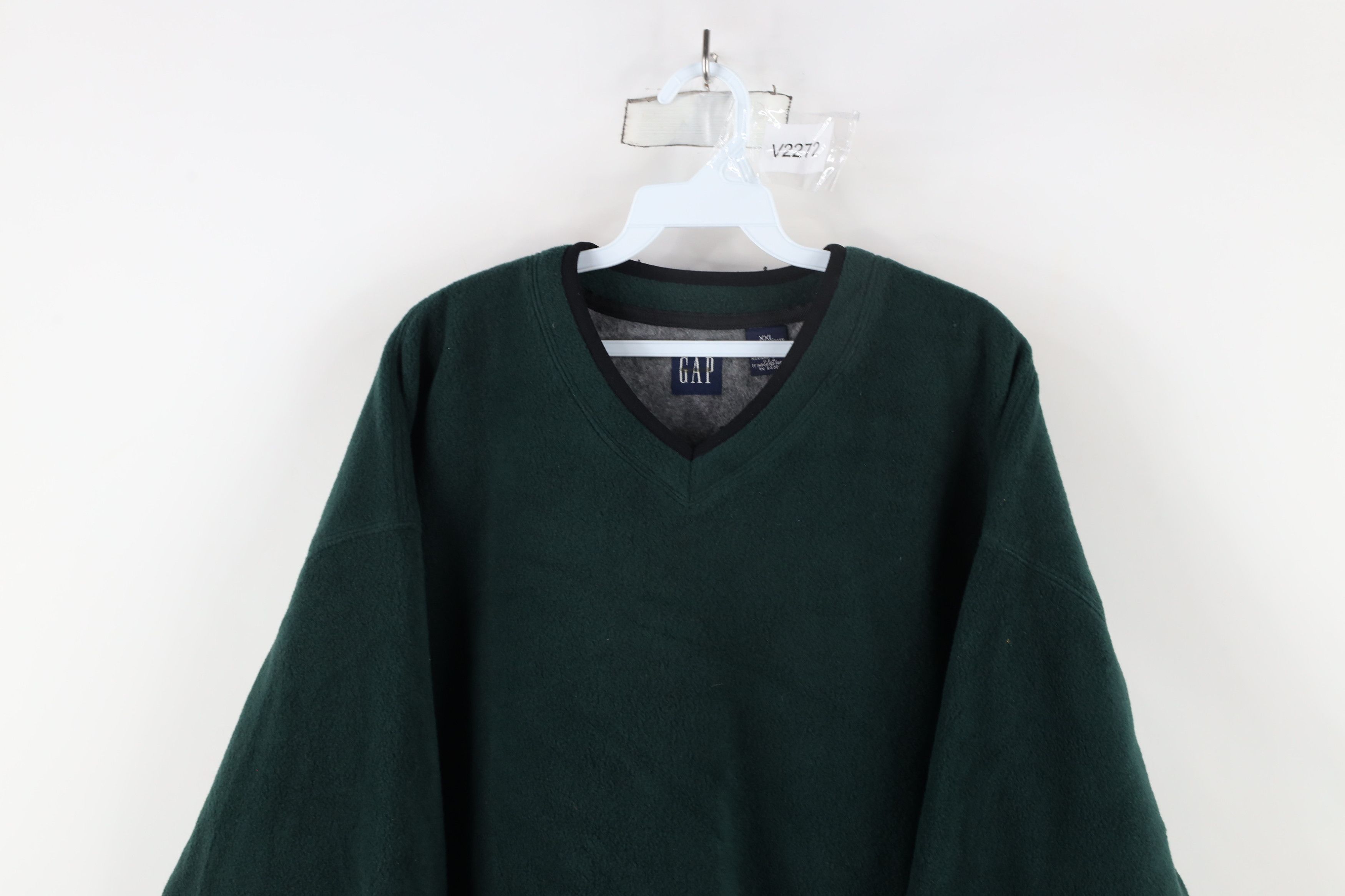 Gap × Vintage Vintage 90s Gap Blank Thick Fleece V-Neck Sweater Green Size US XXL / EU 58 / 5 - 2 Thumbnail
