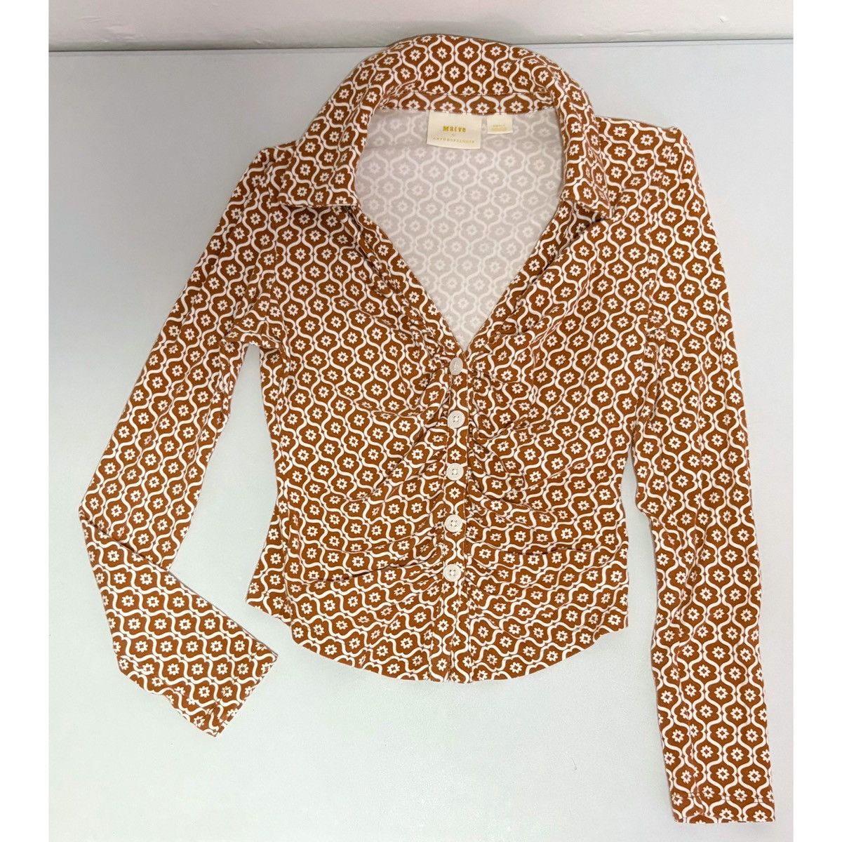 Anthropologie Maeve Retro Floral Collared Button-Down Shirt Blouse Size S🤎 Size S / US 4 / IT 40 - 1 Thumbnail