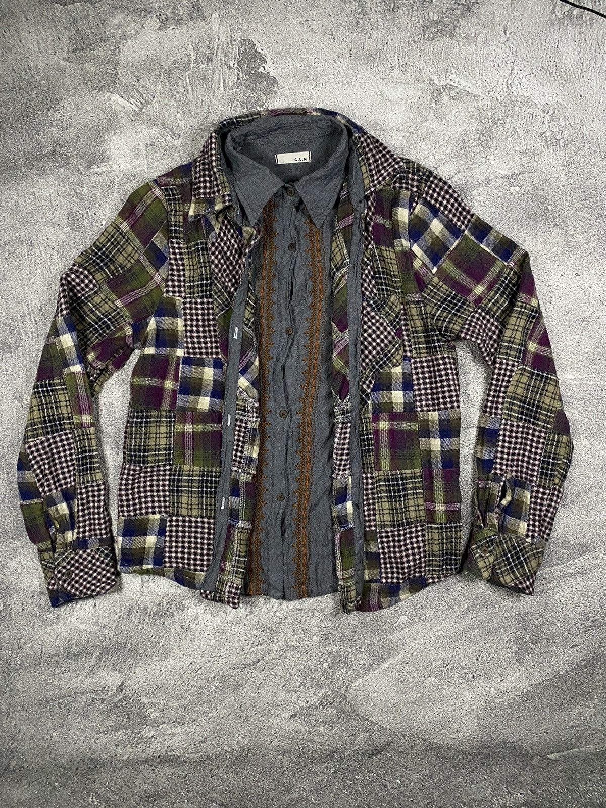Y2k CLN double layer kapital style patcwork shirt