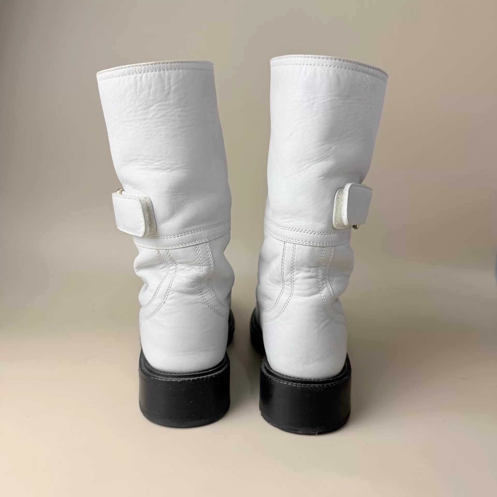 Chanel CHANEL black gray gold lettering mid-calf boots EU37 mint Size US 6.5 / IT 36.5 - 3 Thumbnail