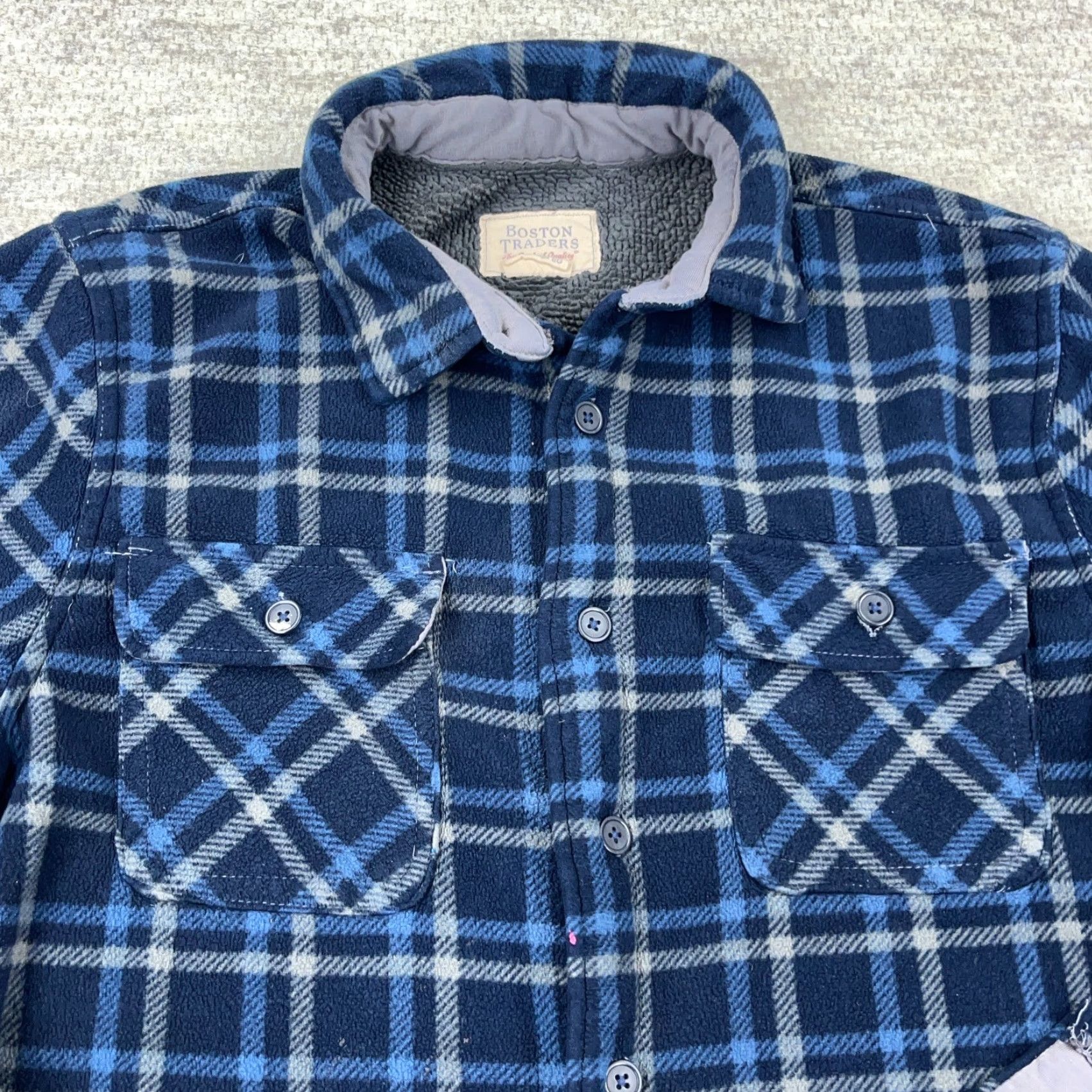 Vintage Boston Traders Shacket Men XL Blue Plaid Fleece Shirt Jacket Sherpa Lined A24* Size US XL / EU 56 / 4 - 7 Thumbnail