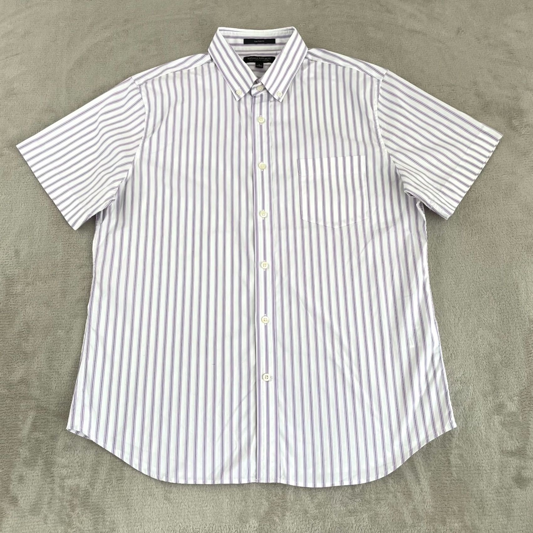 Banana Republic Banana Republic Tech Shirt Men Large White Purple Stripe Slim Fit Preppy NWOT Size US L / EU 52-54 / 3 - 2 Thumbnail