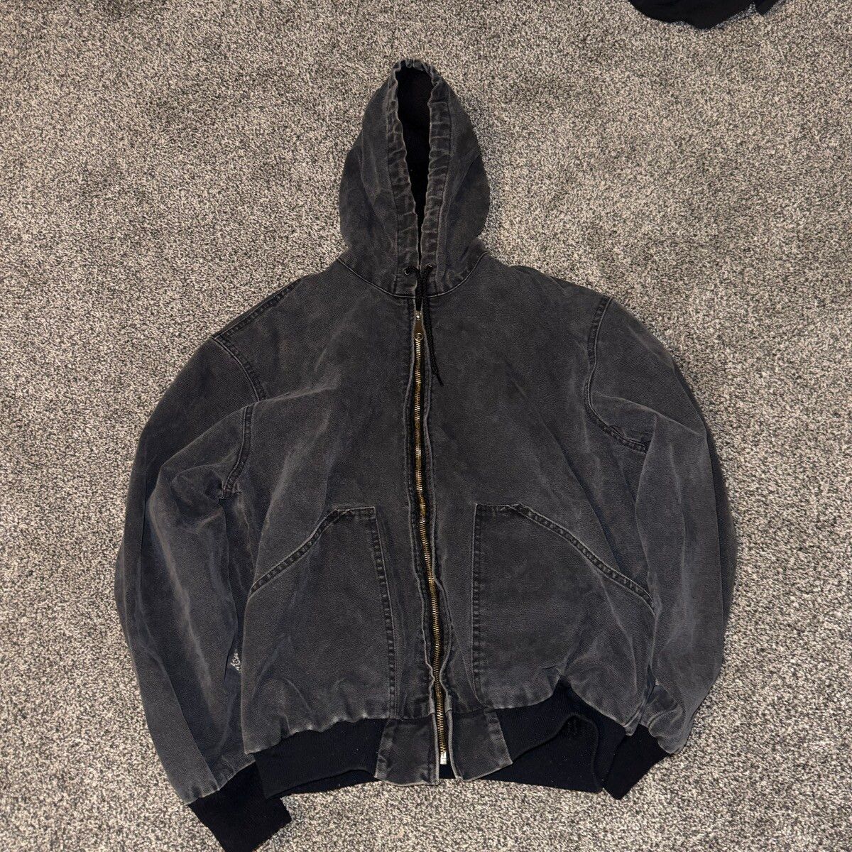 Pre-owned Carhartt X Vintage Faded Hood Jacket Black Smoke Fade Size Large Carhartt
