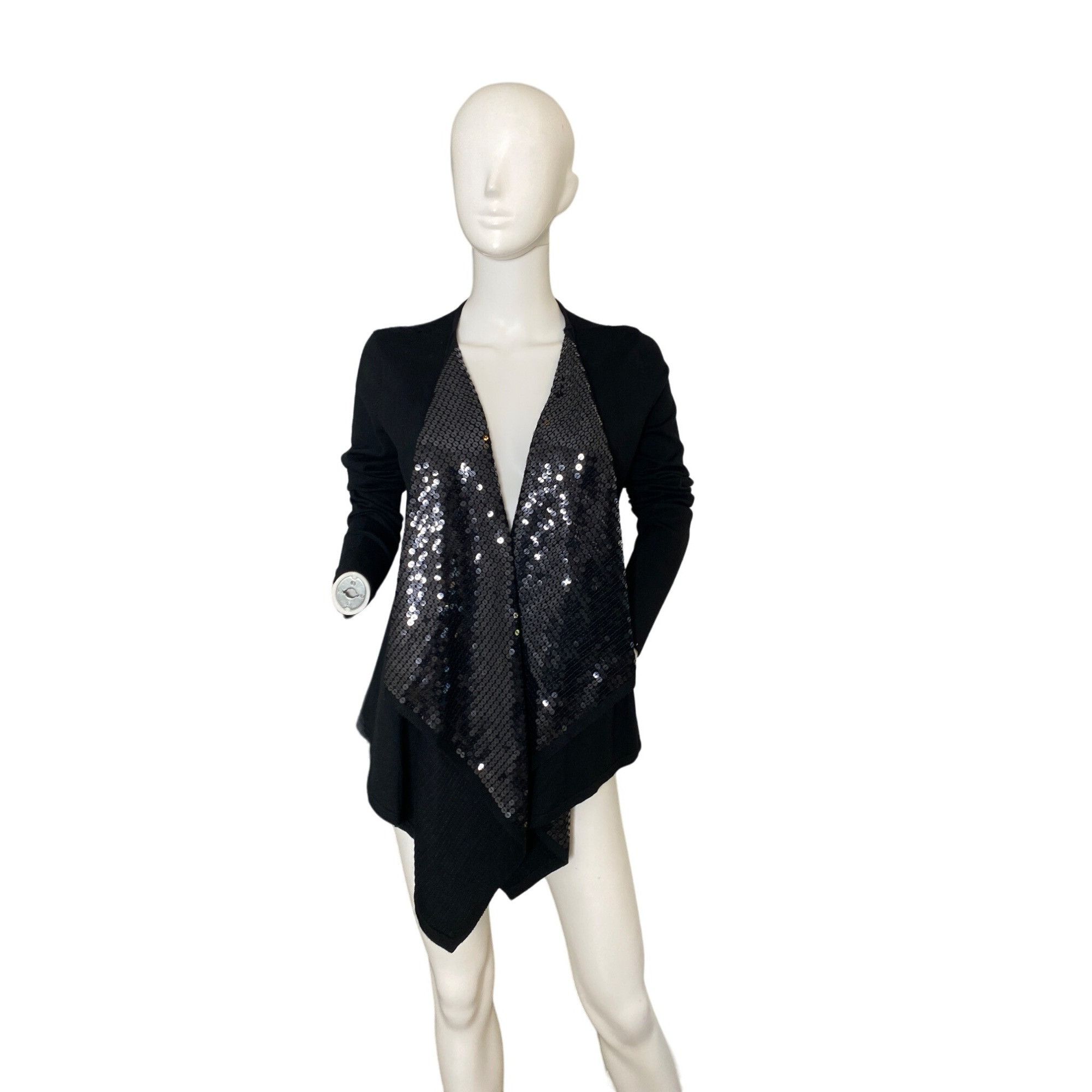 Boston Proper BOSTON PROPER WOMEN'S BLACK SEQUIN SHAWL COLLAR OPEN FRONT C Size S / US 4 / IT 40 - 1 Thumbnail