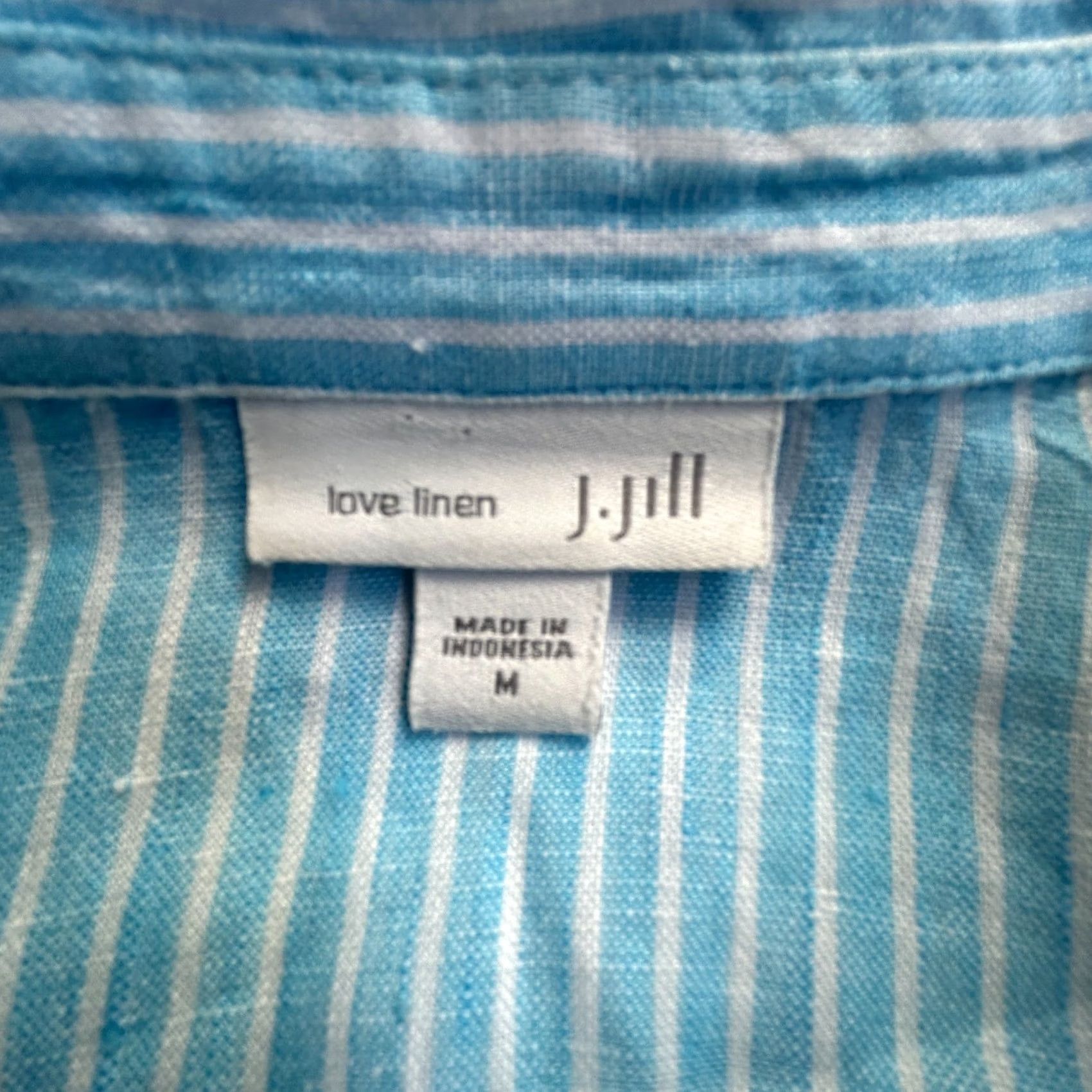 J. Jill J. Jill Linen Shirt Womens Medium Blue Pinstripe Long Sleeve Button Up Top Love Size M / US 6-8 / IT 42-44 - 3 Thumbnail