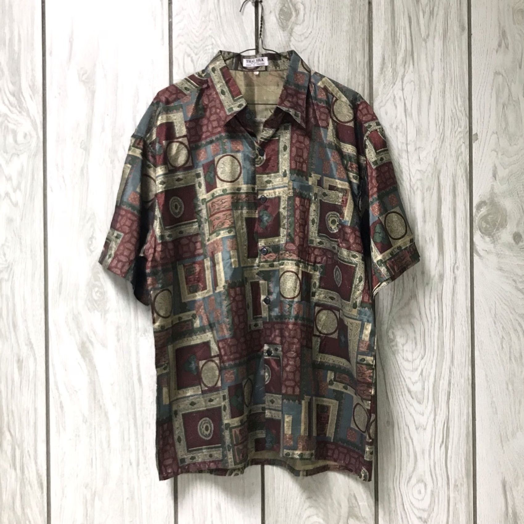 Apple Thai Silk By Apple Men Multicolor Geometric Abstract Art Button-Up Short Sleeve Shirt XL Size US XL / EU 56 / 4 - 2 Thumbnail