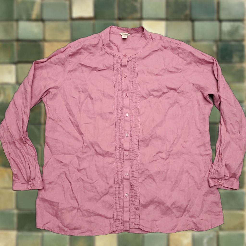 Vintage VINTAGE LL Bean Tunic Womens 1X Rose 100% Linen Pleated Mandarin Collar Retro Shirt Top Button-Up Size XL / US 12-14 / IT 48-50 - 1 Thumbnail