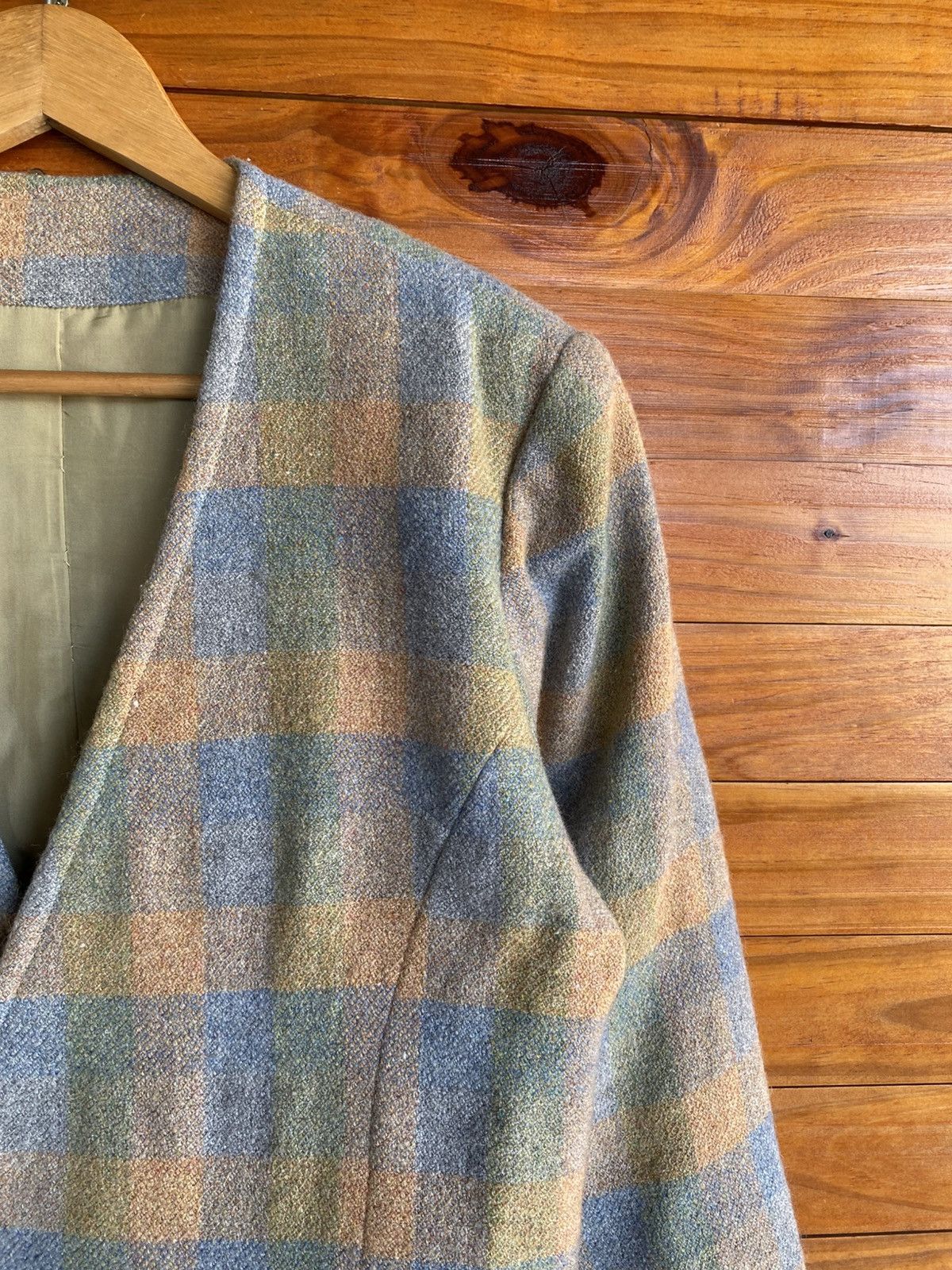Japanese Brand Vintage Wool Plaid Blazer Jacket | Pastel Check Double Coat Size M / US 6-8 / IT 42-44 - 8 Thumbnail