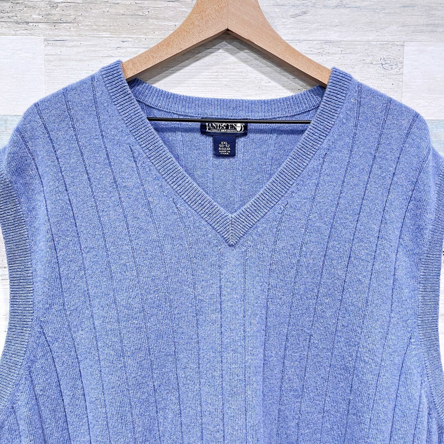 Lands' End Lands End Ribbed 100% Cashmere Sweater Blue V Neck XXL Size US XXL / EU 58 / 5 - 2 Thumbnail