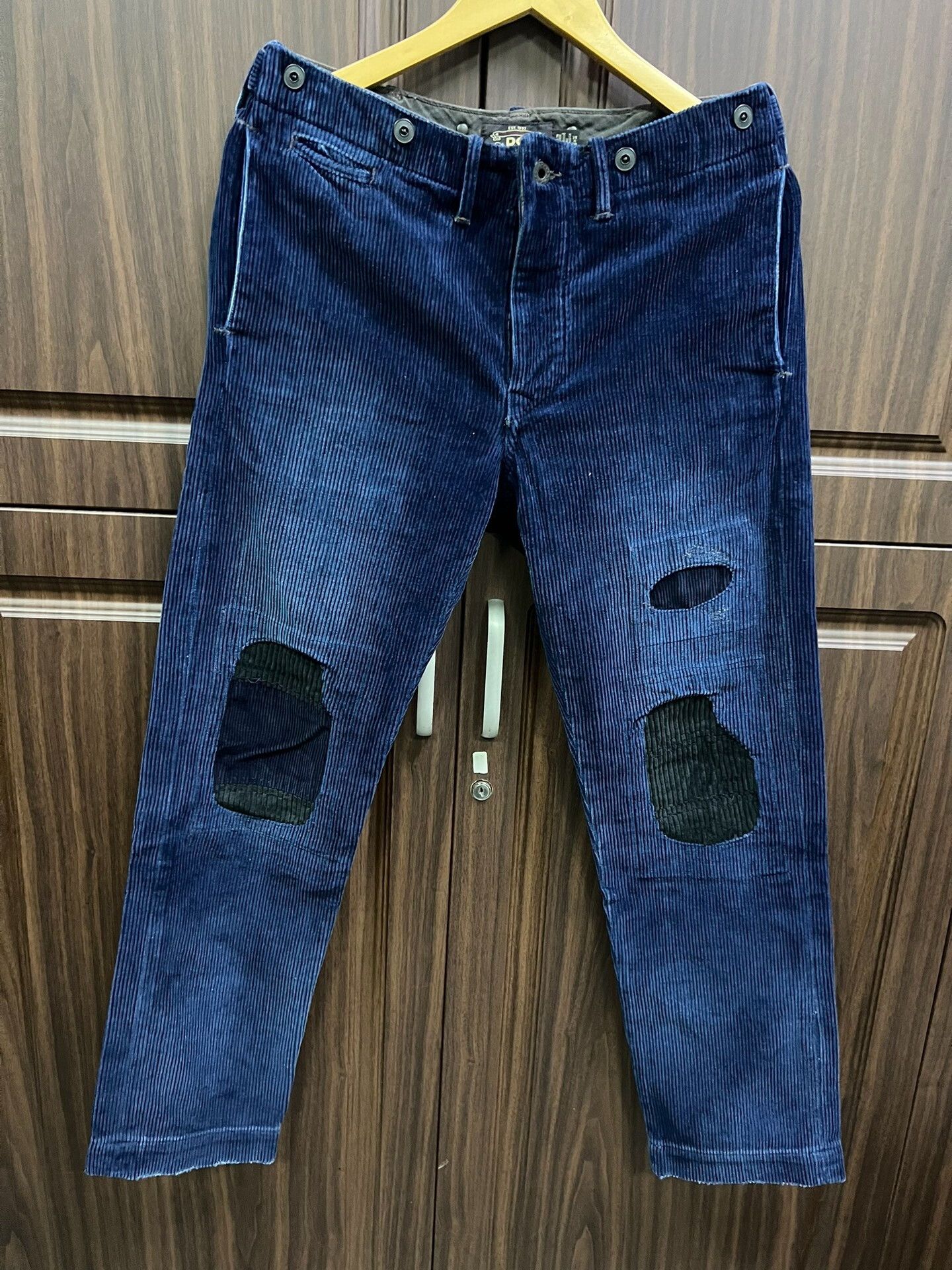 RRL Ralph Lauren RRL Blue Dyed Corduroy Pants with Patches Size US 30 / EU 46 - 1 Thumbnail